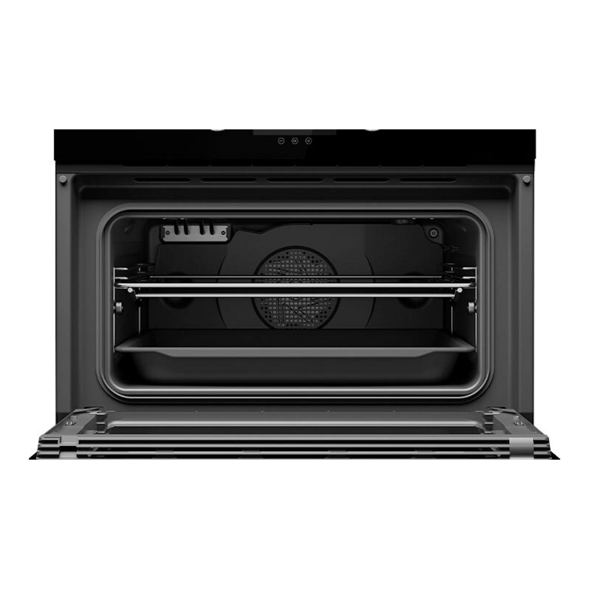 Teka HLC8440, horno empotrable negro, vista frontal abierto con interior vacío.