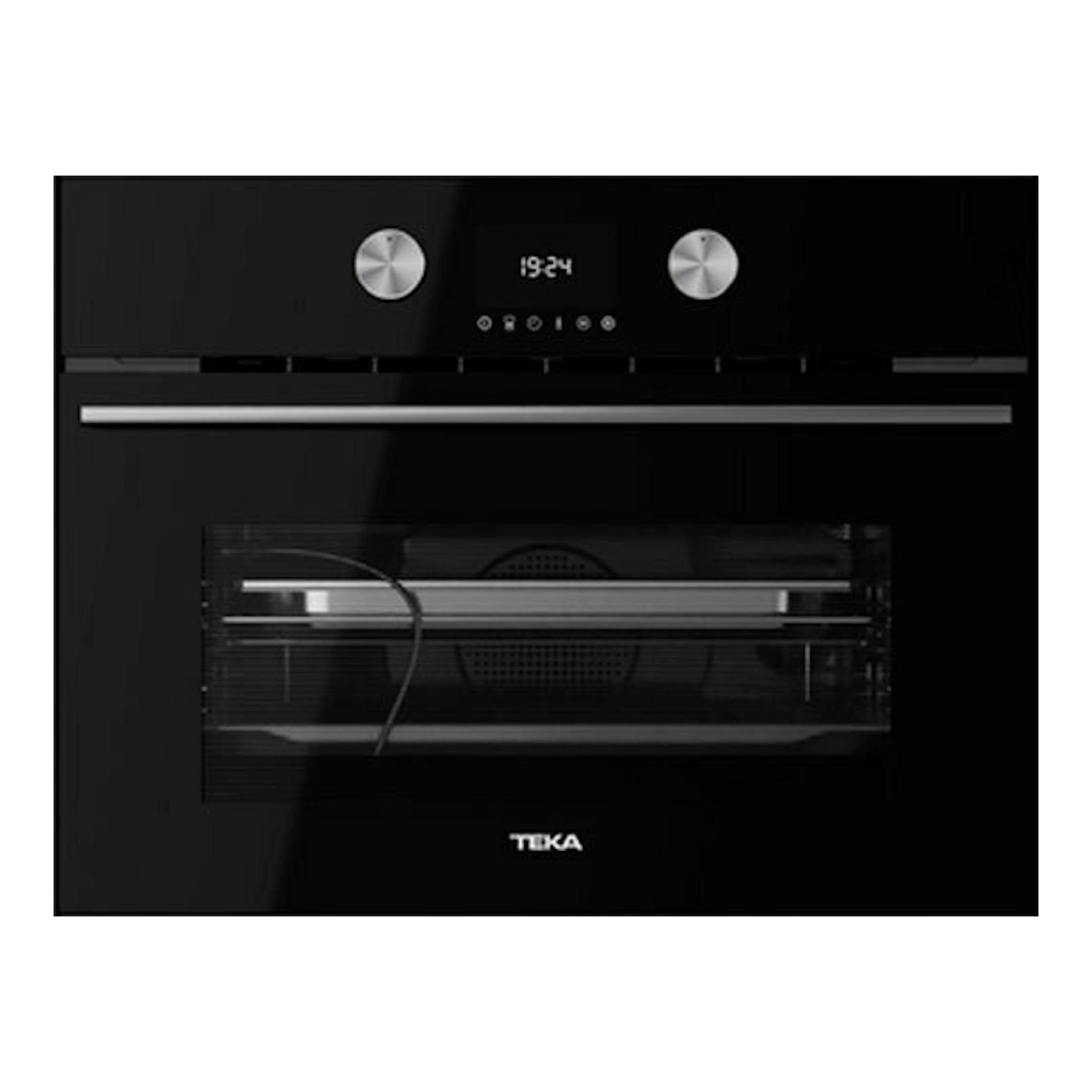 Horno Teka HLC8470SC de cristal negro, vista frontal, con panel digital y puerta de vidrio.