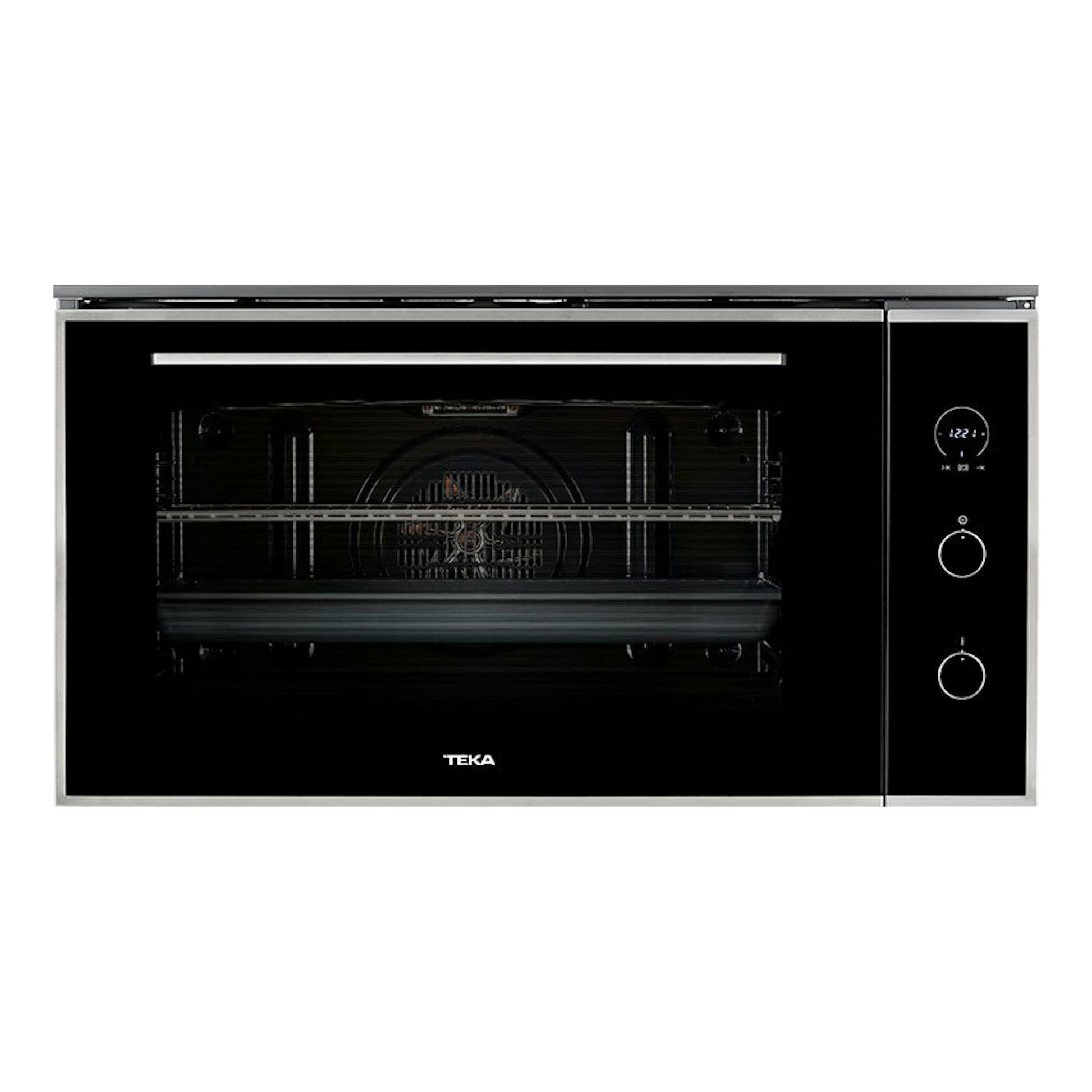 Horno Teka HLF 940 negro, vista frontal, con puerta de cristal y panel de control digital a la derecha.