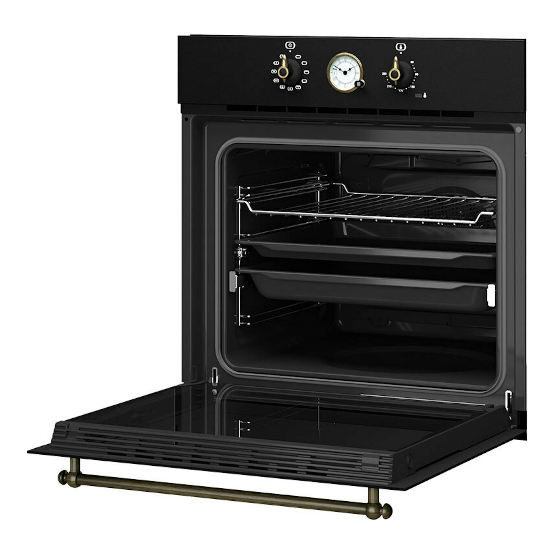 Horno Teka HRB 6300 AT antracita, vista frontal con puerta abatible abierta y panel de mandos superior.