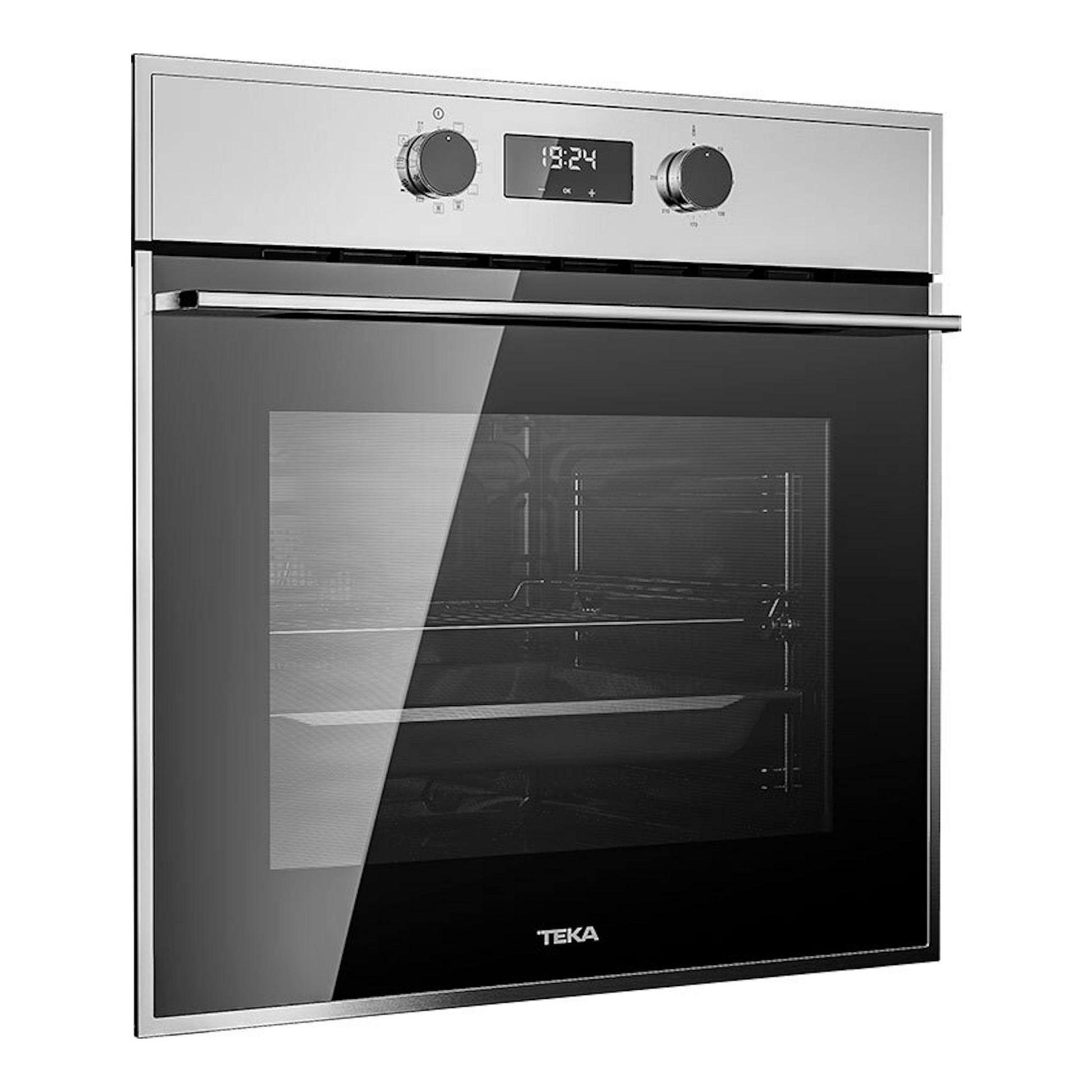Horno Teka HSB 625 P inox, vista frontal, acabado en acero inoxidable y puerta de cristal negro.