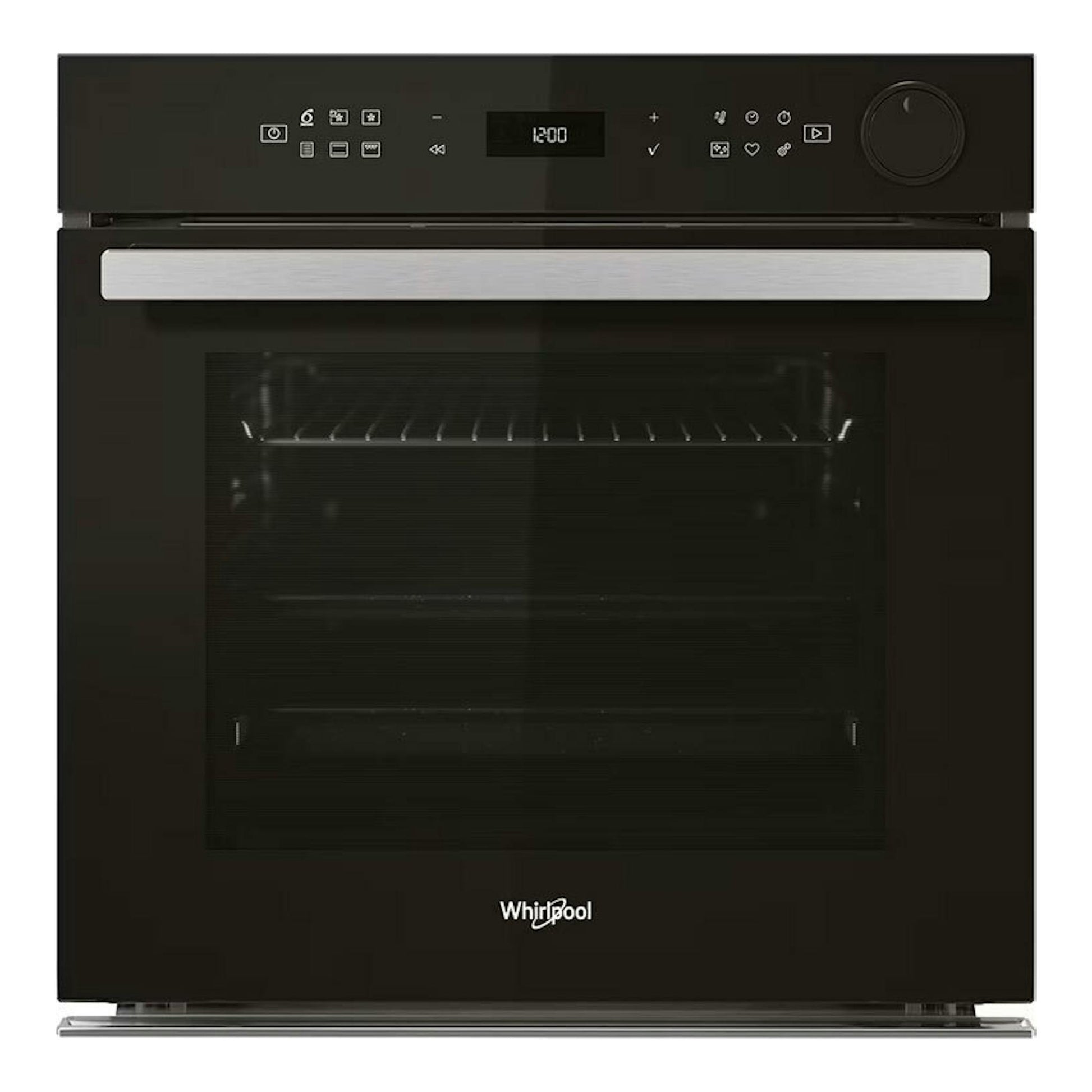 Horno Whirlpool AKZ9S 8270 NB negro, vista frontal, con panel digital y puerta de vidrio.