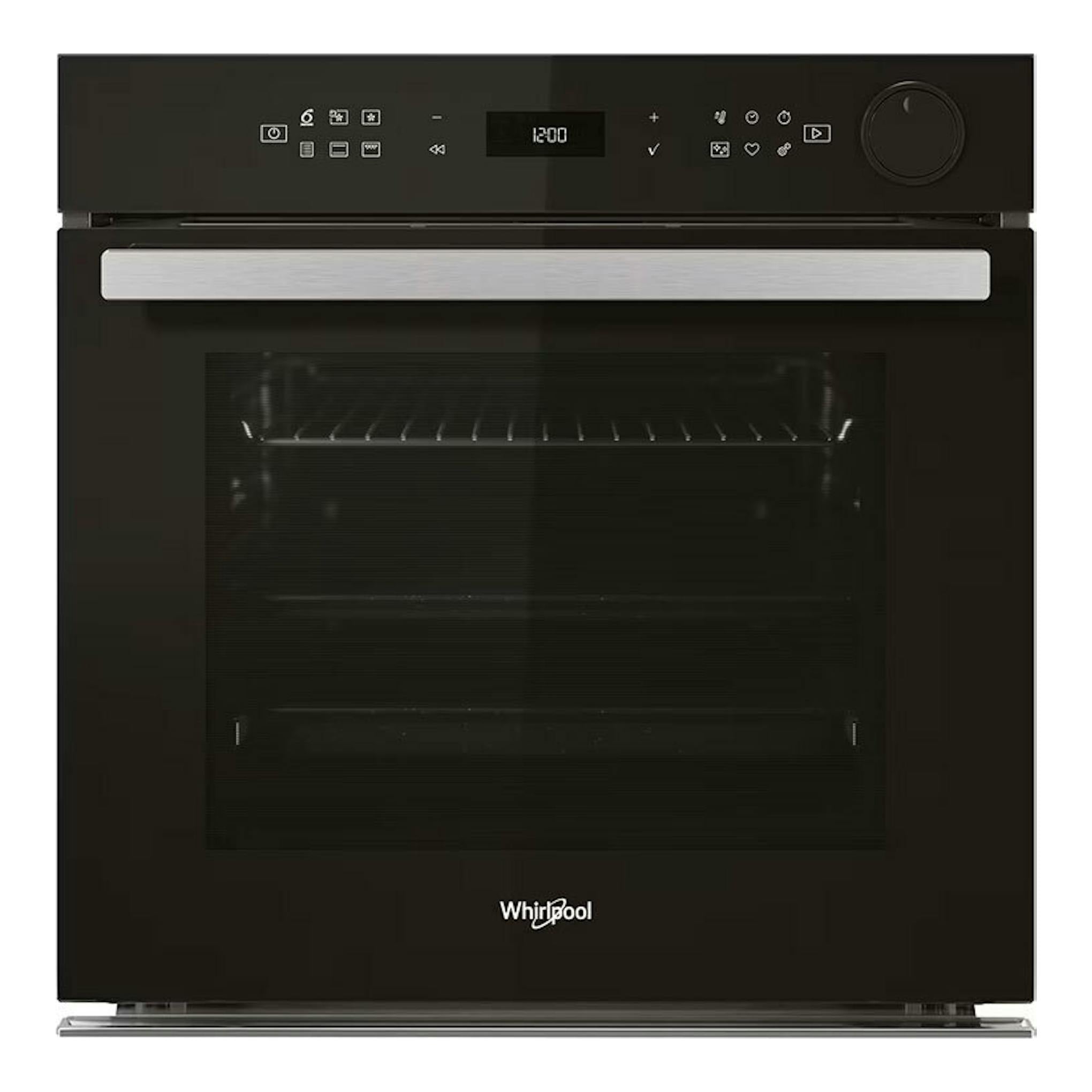 Horno Whirlpool AKZ9S 8270 NB negro, vista frontal, con panel digital y puerta de vidrio.