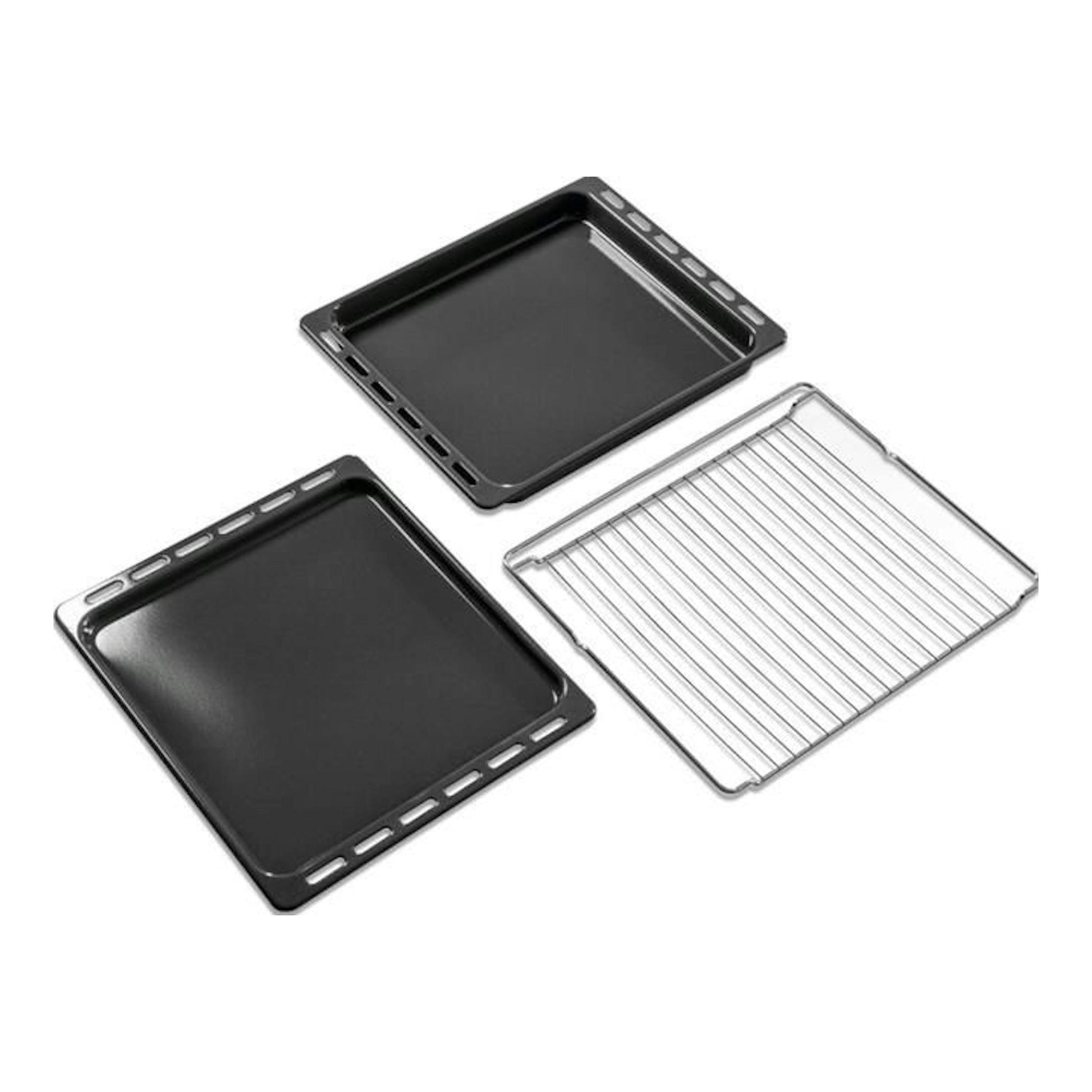 Bandejas y rejilla de horno Whirlpool OAKZ97961 SP IX sobre fondo blanco.