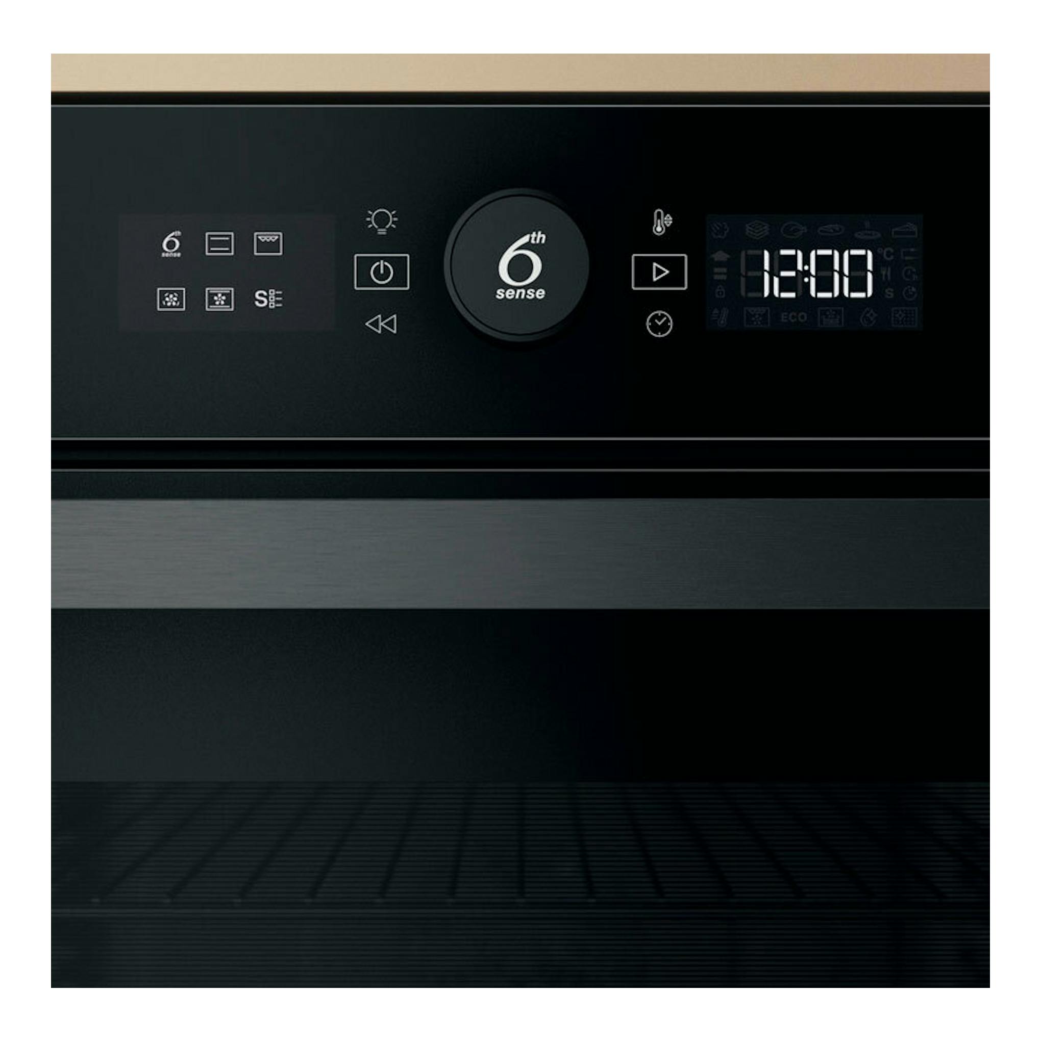 Horno Whirlpool WOI4S8PM1SB negro, vista frontal con panel digital y puerta de cristal.