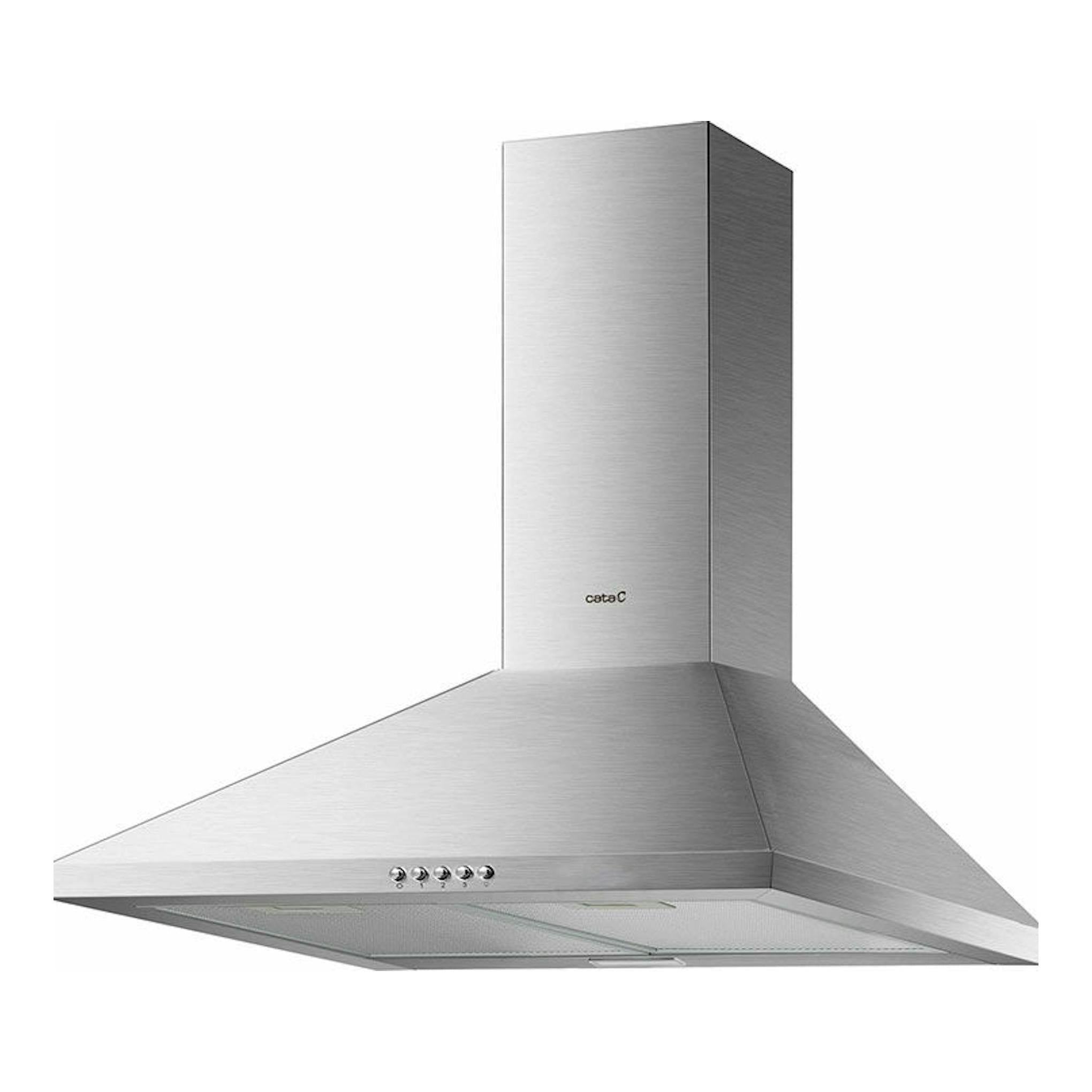 Campana decorativa Cata Omega 7500 X/L en acero inoxidable, vista frontal en perspectiva.