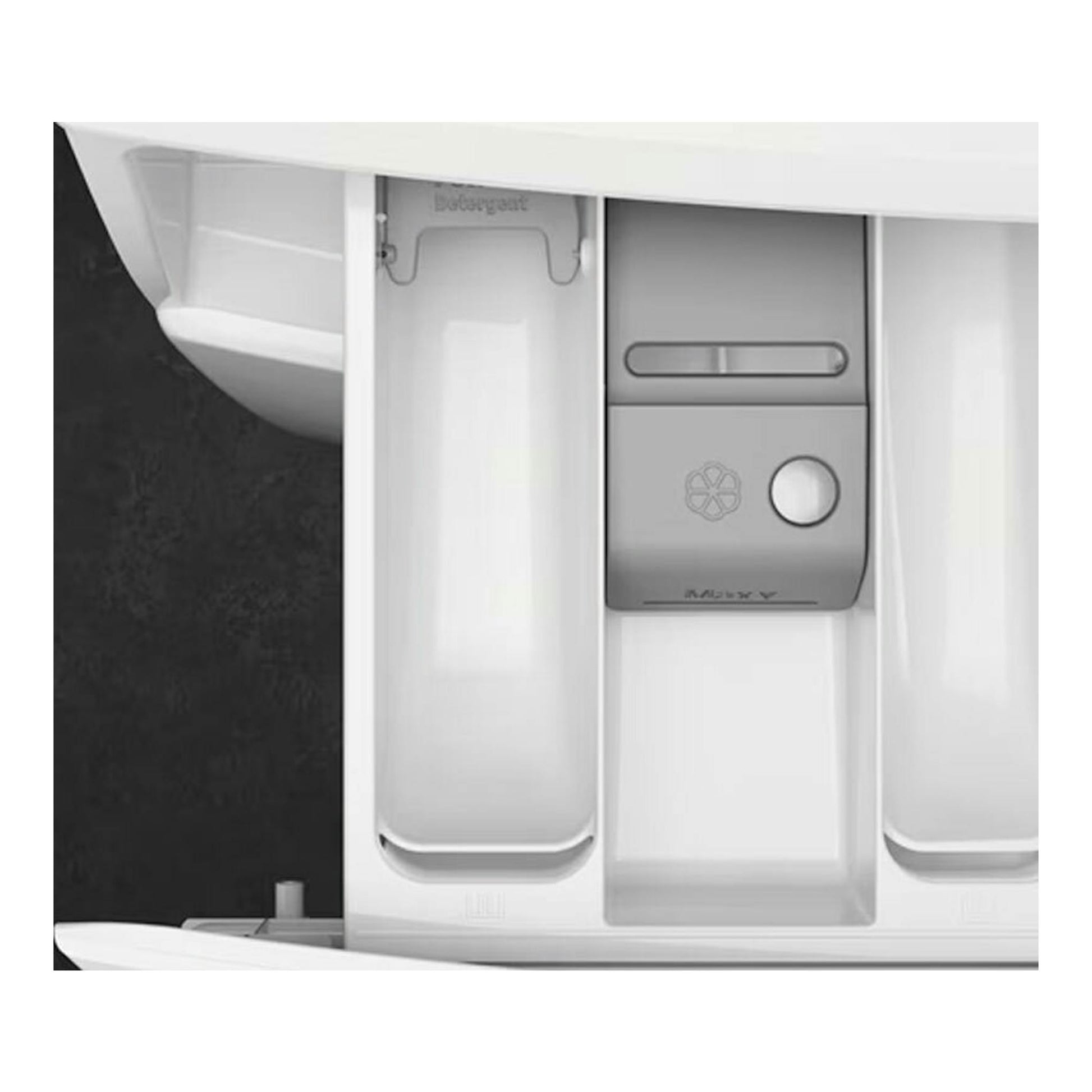 Lavadora AEG LFR7354O4B blanca, detalle del cajetín de detergente con sistema AutoDose.