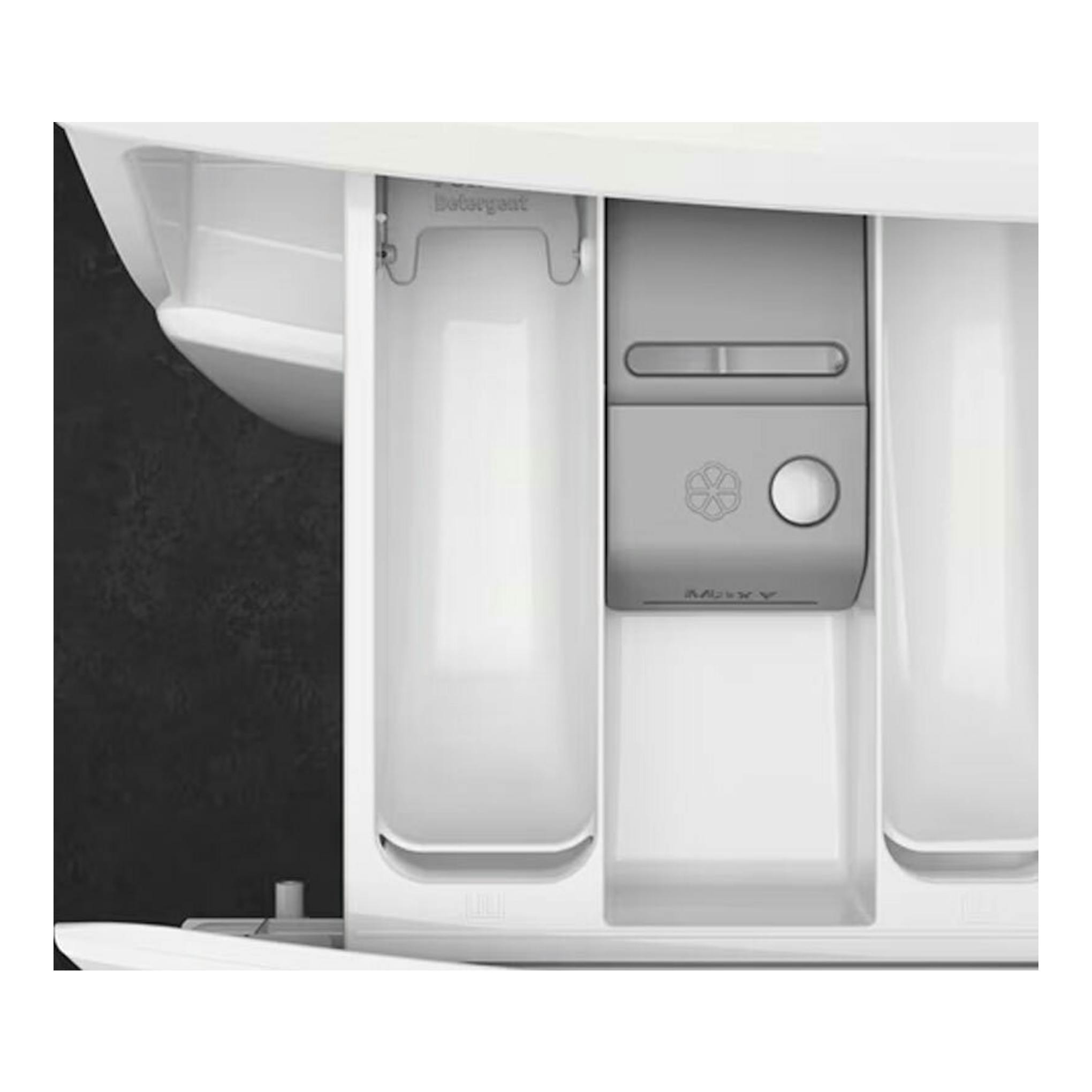 Lavadora AEG LFR7354O4B blanca, detalle del cajetín de detergente con sistema AutoDose.