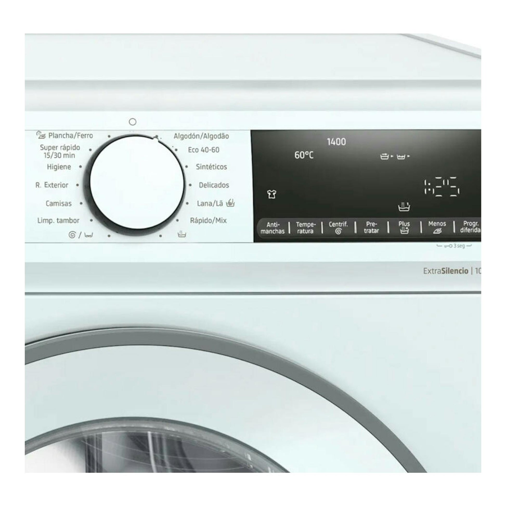 Lavadora Balay 3TS3107BD blanca, vista frontal parcial con panel de control y puerta circular.