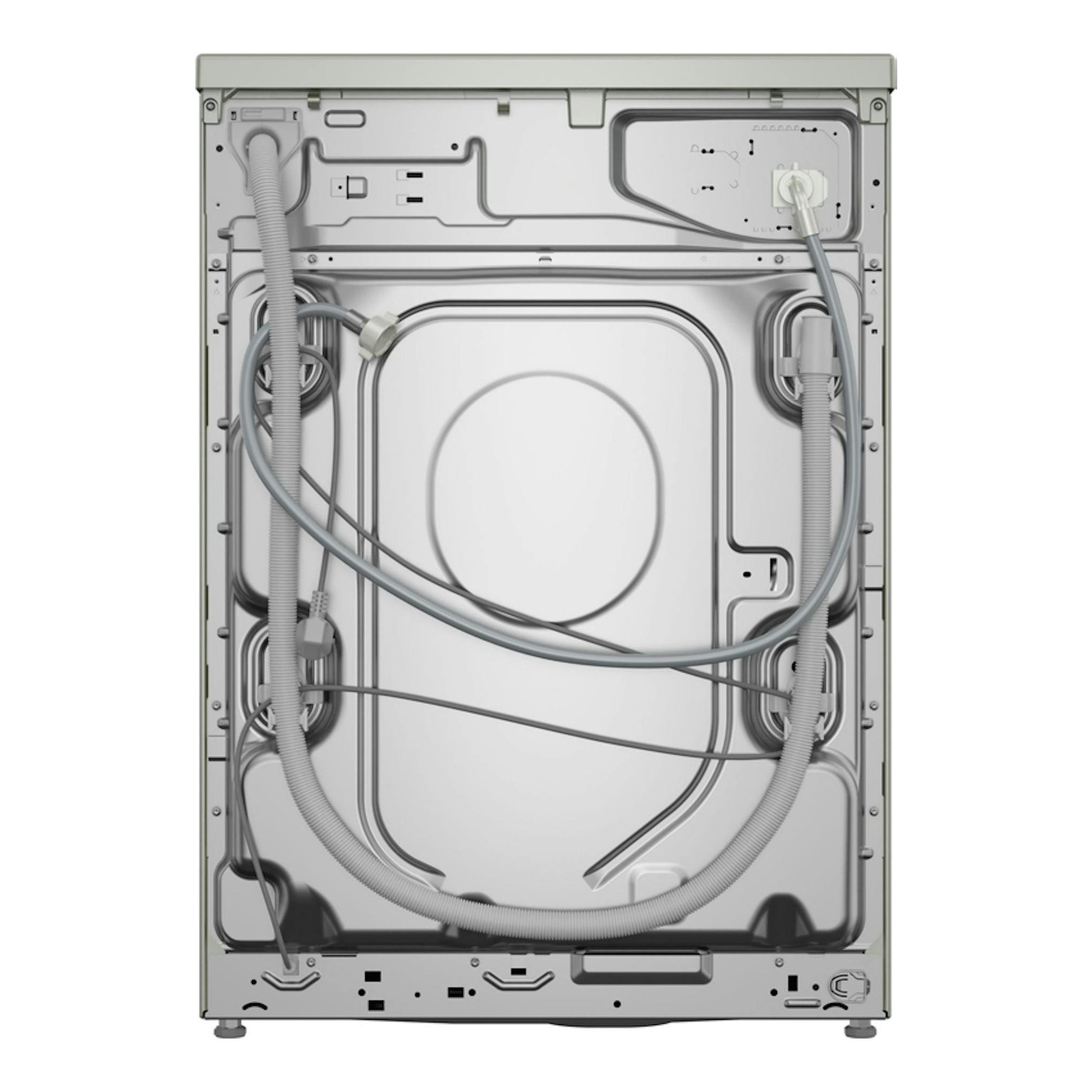Balay 3TS382X 8Kg, vista trasera de lavadora blanca con mangueras y cableado visibles.