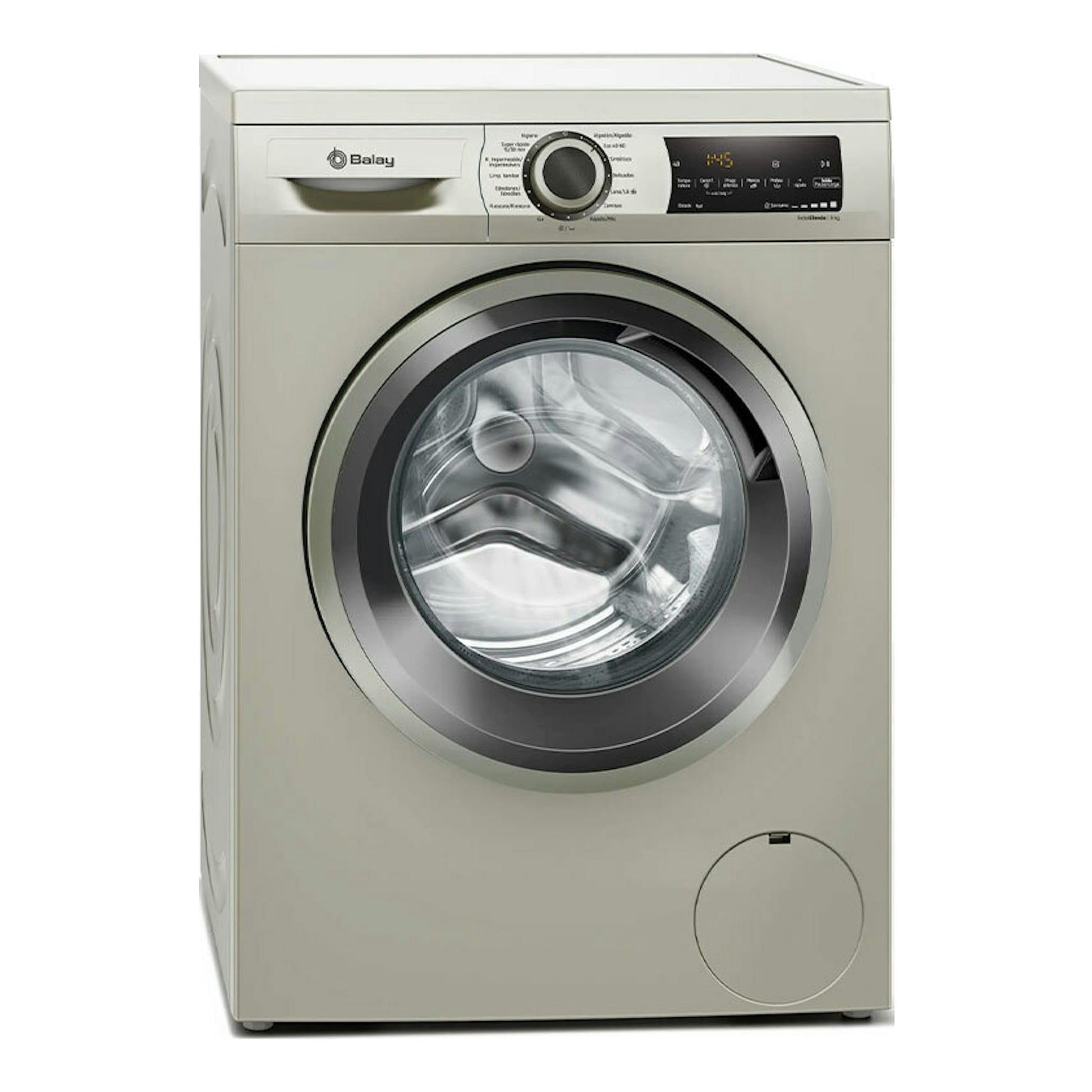 Lavadora Balay 3TS384XT de 8 kg, vista frontal, color beige, con puerta circular y panel digital.