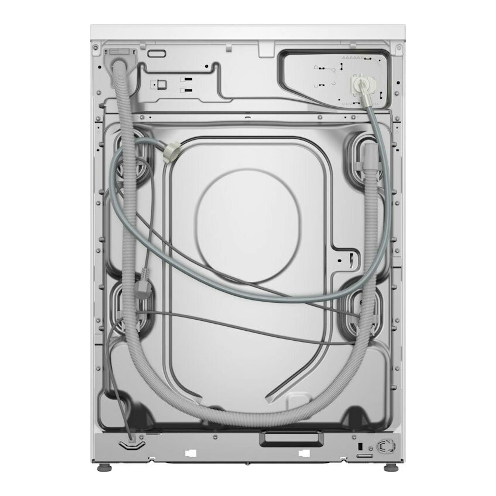 Lavadora Balay 3TS395BDS, vista trasera en color blanco con mangueras y cables visibles.