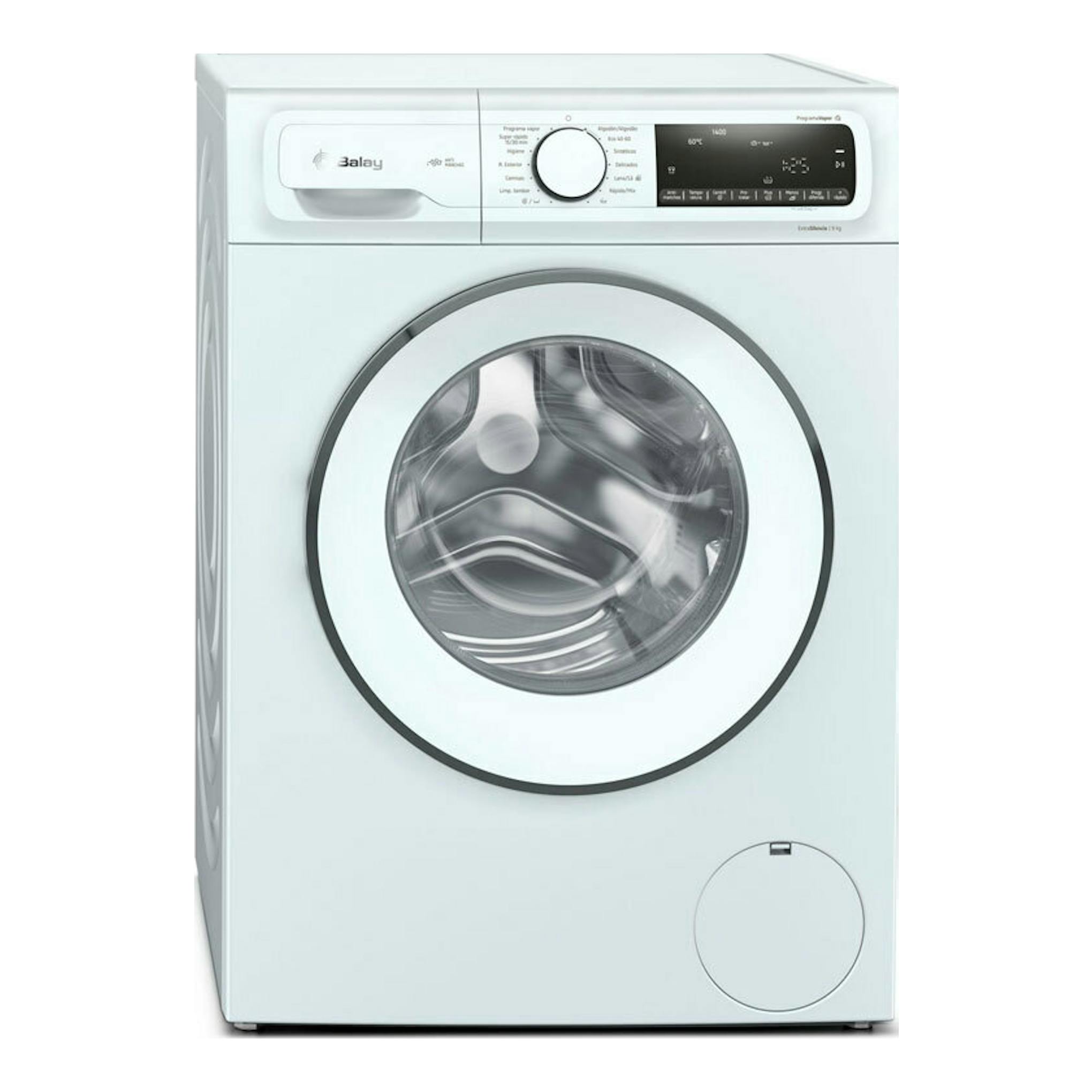 Lavadora Balay 3TS395BS blanca, vista frontal, con puerta circular y panel de control superior.