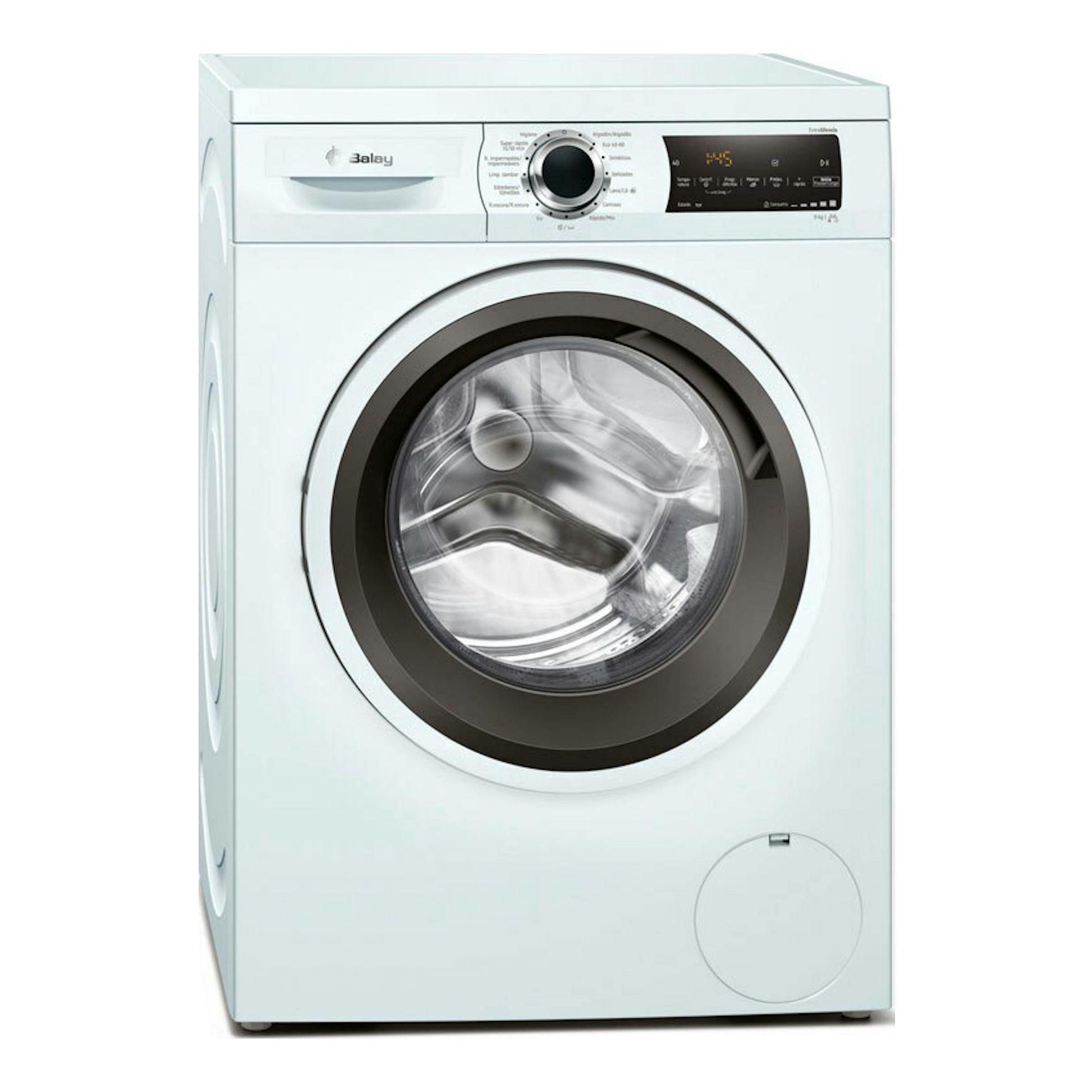 Lavadora Balay 3TS995BP blanca, vista frontal, con puerta circular y panel de control superior.