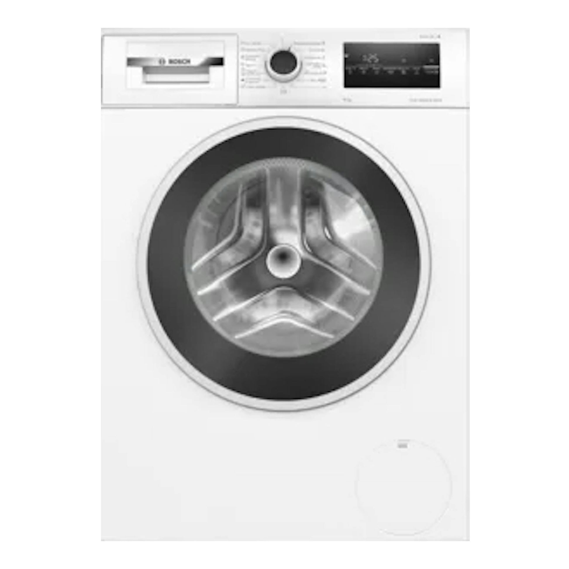 Lavadora Bosch WAN24280ES blanca, vista frontal, con puerta circular y panel superior.
