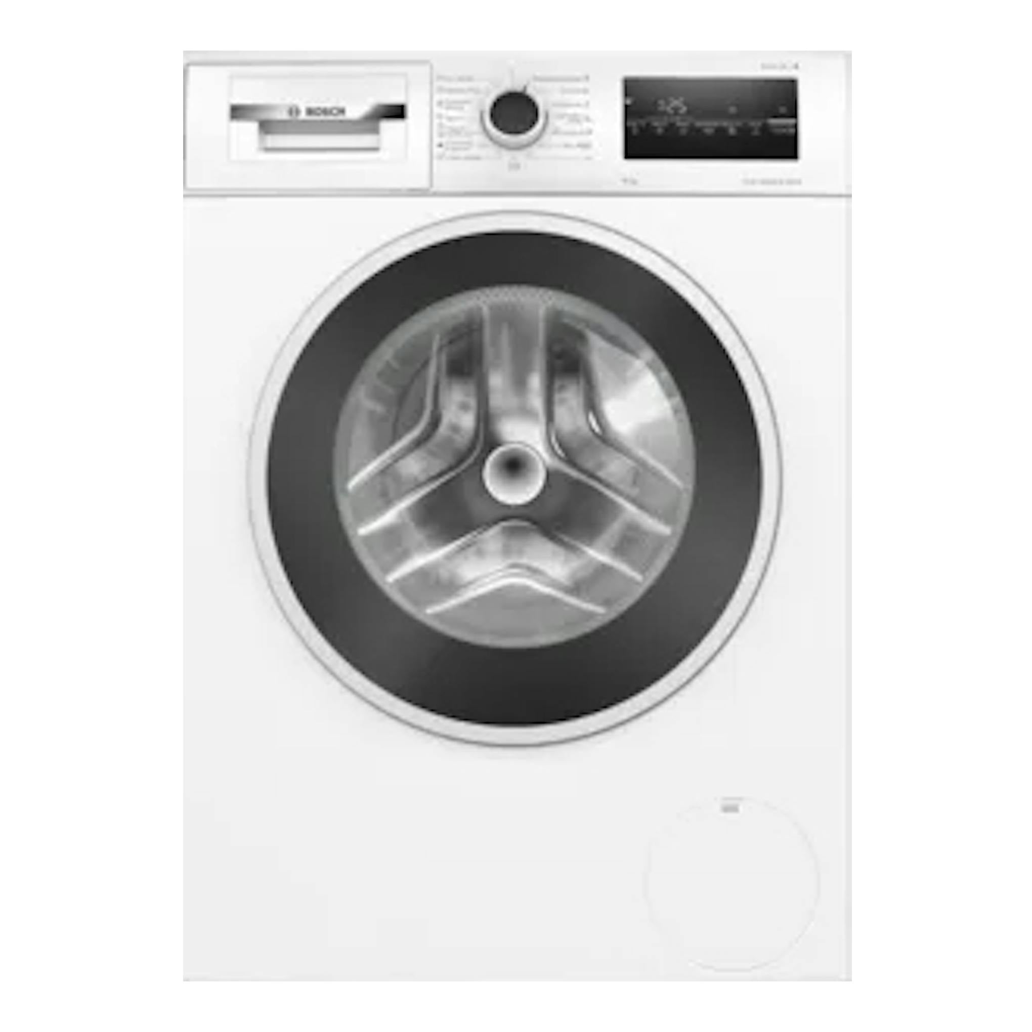 Lavadora Bosch WAN24280ES blanca, vista frontal, con puerta circular y panel superior.