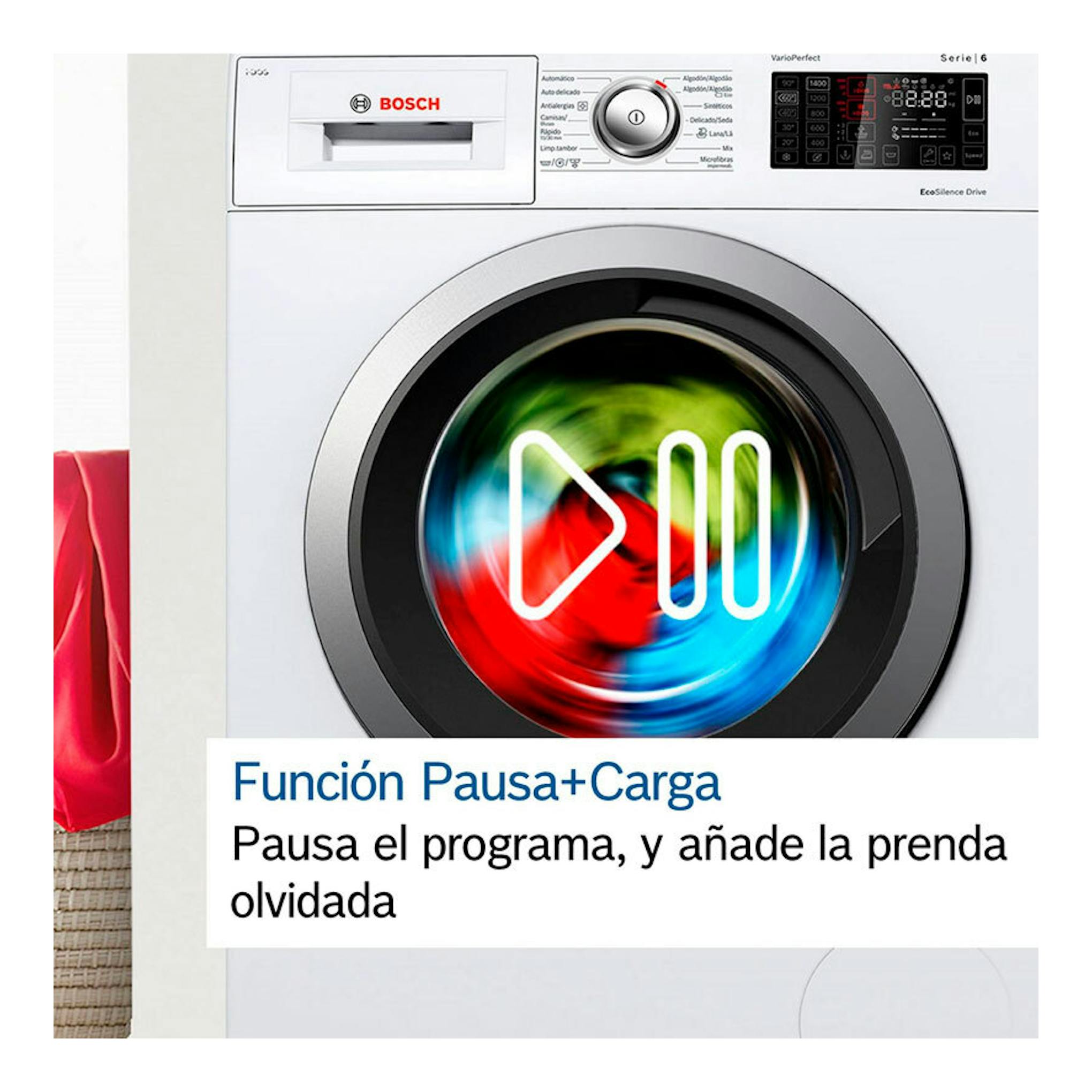 Lavadora Bosch WGG256Z1ES blanca, vista frontal, con puerta circular y panel digital.