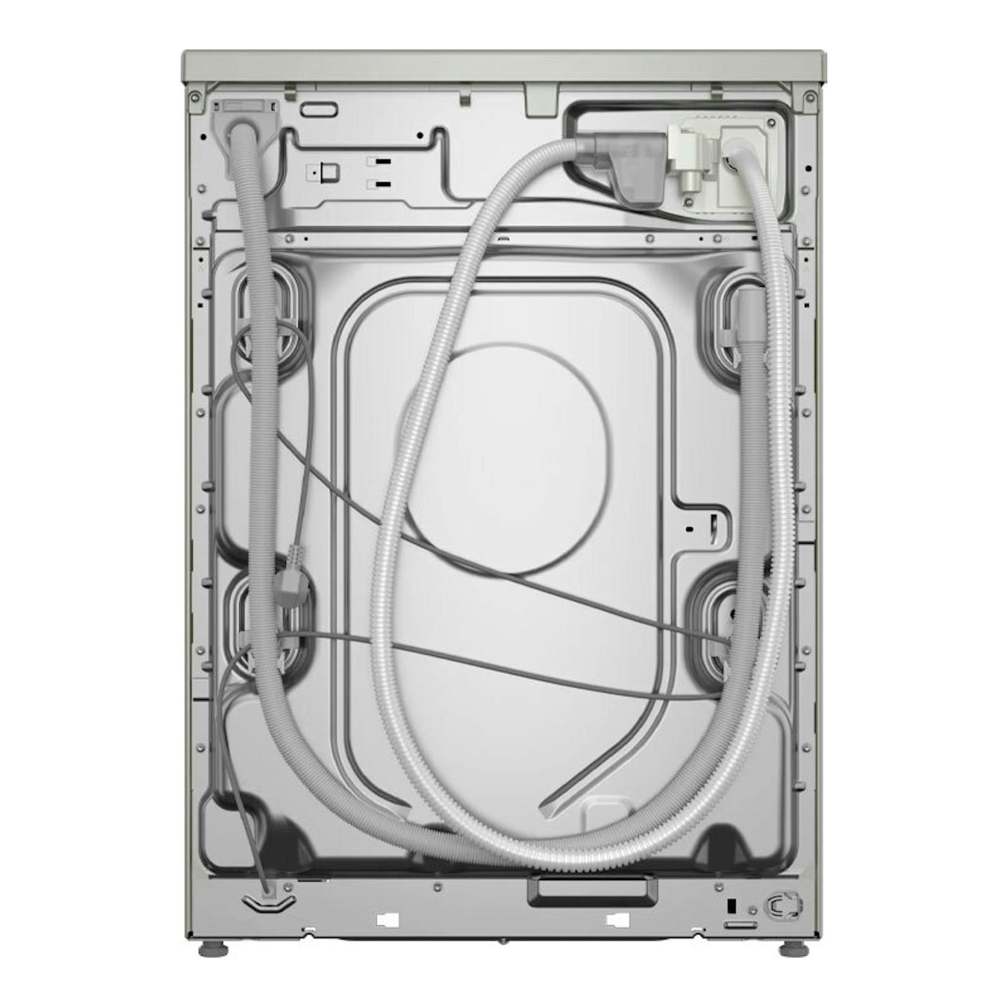 Bosch WGH244AXES, vista trasera de lavadora blanca con mangueras y cables visibles.