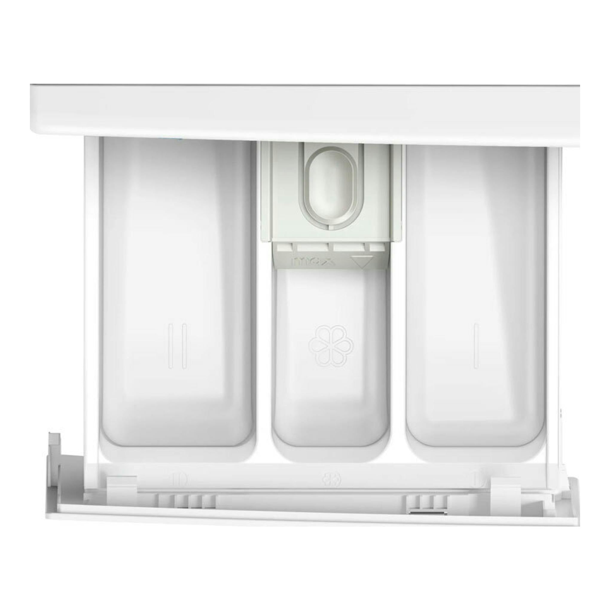 Bandeja de detergente de lavadora Bosch WUU24T65ES, en blanco, vista frontal del cajetín extraíble.