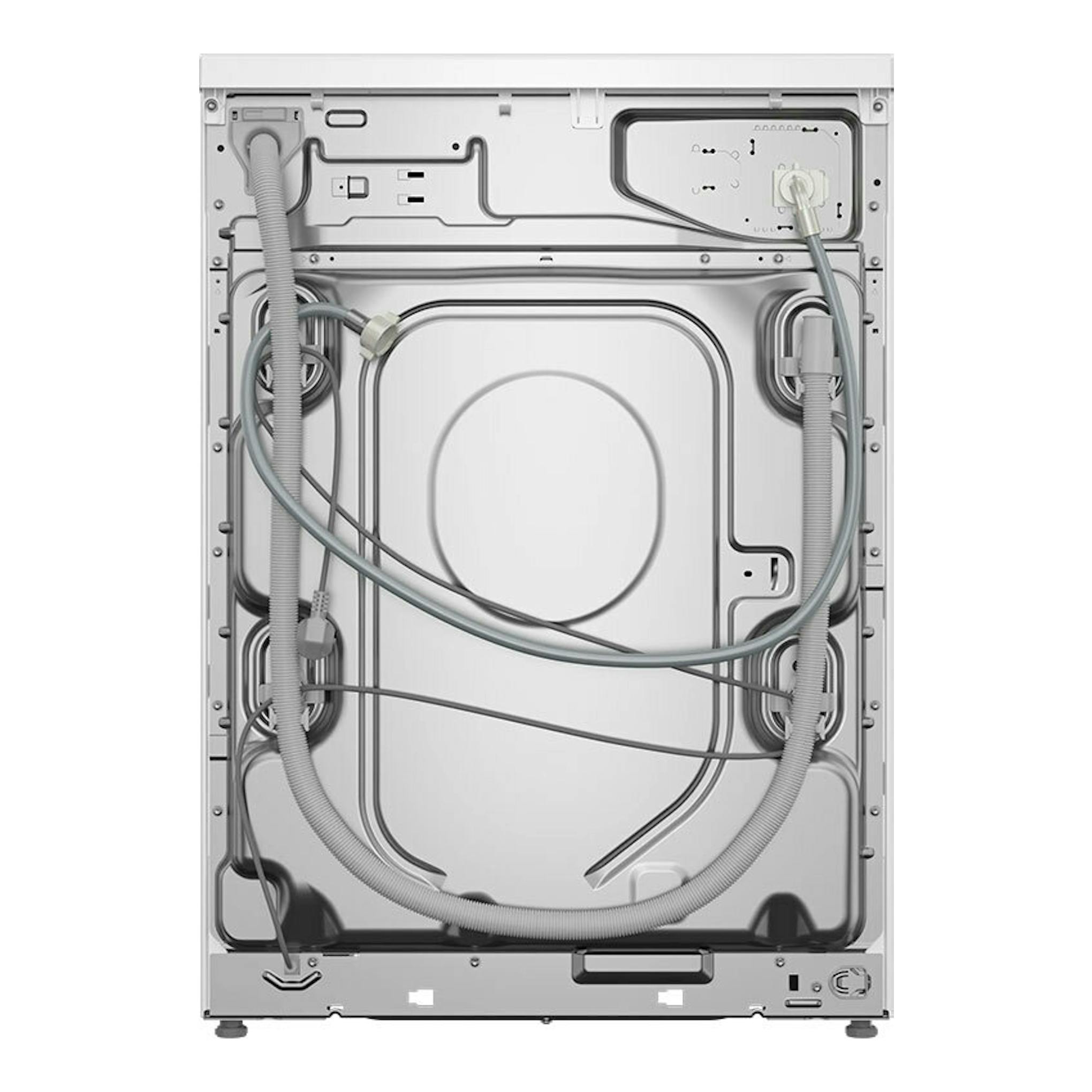 Lavadora Bosch WUU24T65ES blanca, vista trasera con mangueras y conexiones visibles.