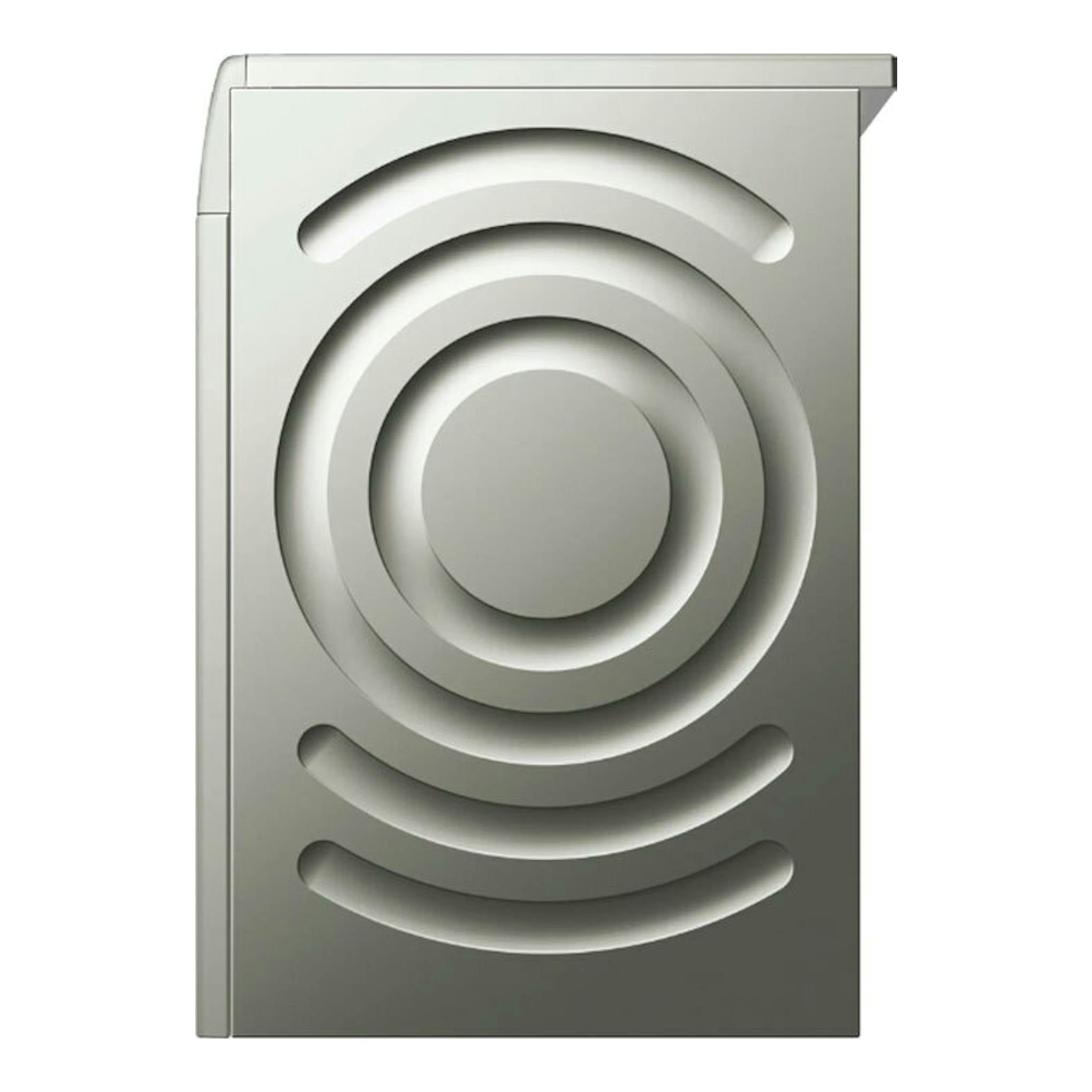 Lavadora Bosch WUU28T6KES en color plata, vista frontal, con puerta central y diseño circular.