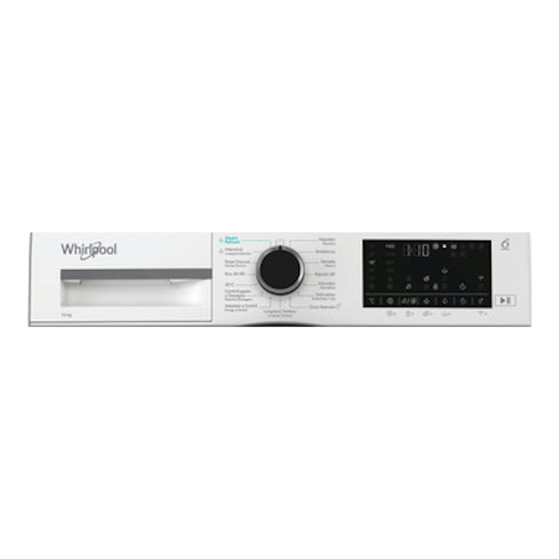 Lavadora de carga frontal Whirlpool WAM 07WB SPT, blanca, vista frontal.