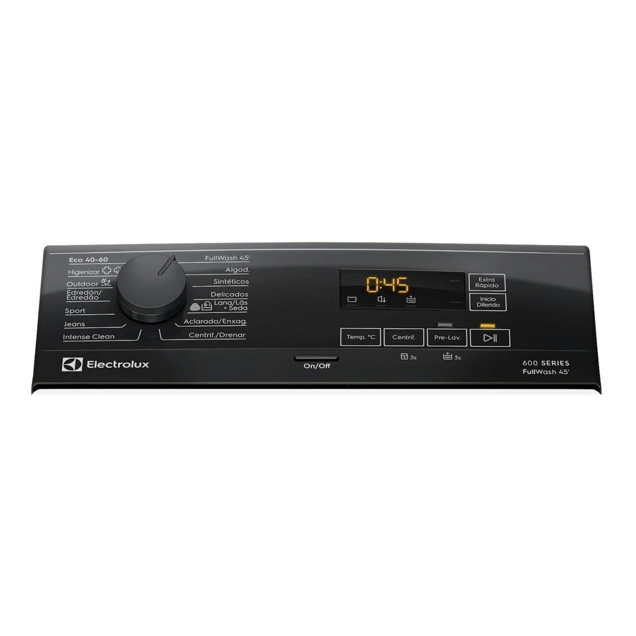 Lavadora de carga superior Electrolux ETE6162P1A, panel negro con selector y pantalla digital.