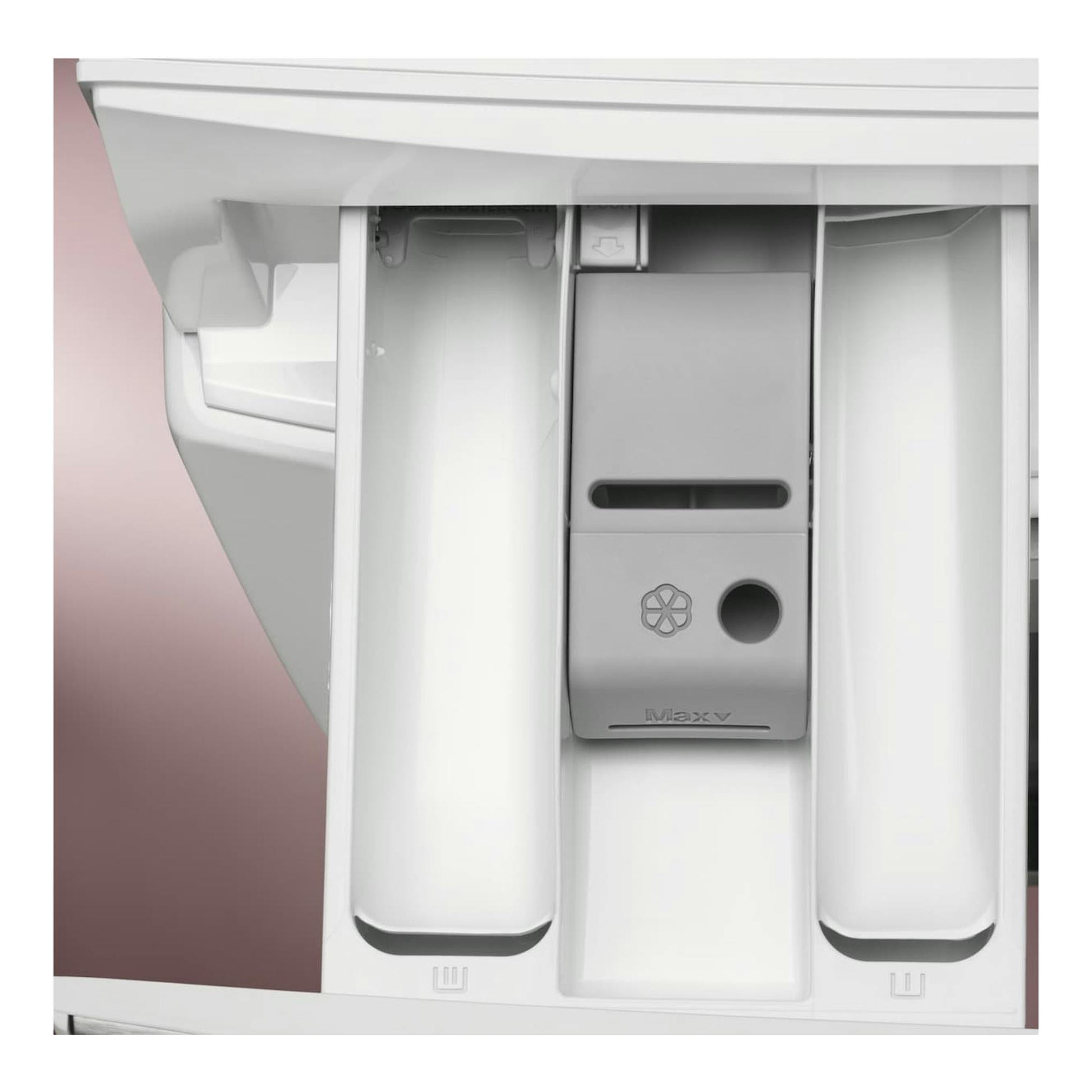 Cajetín de detergente de lavadora Electrolux EFE6894O2B, vista frontal en blanco y gris.