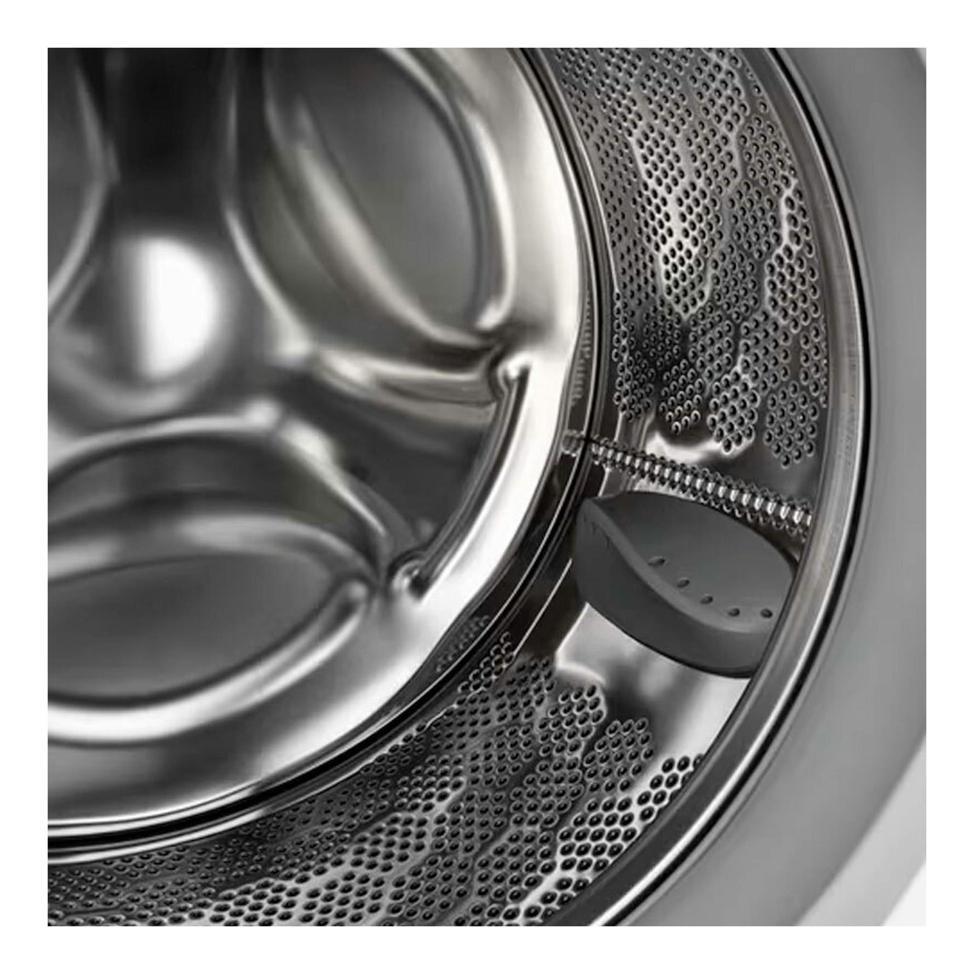 Lavadora Electrolux EFI6194O2B, vista interior del tambor de acero inoxidable de carga frontal.