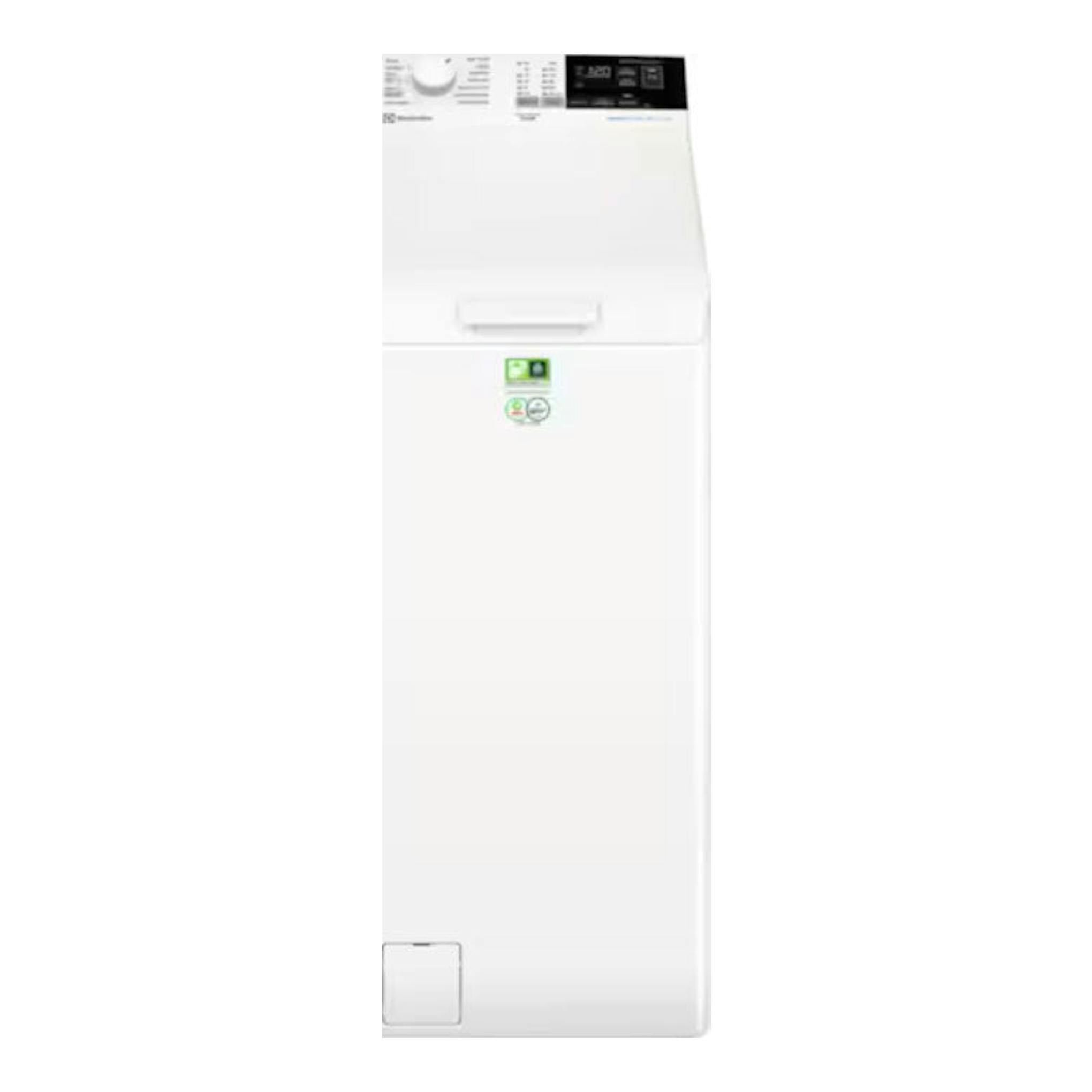Lavadora Electrolux EN6T4722NF blanca, vista frontal, de carga superior.