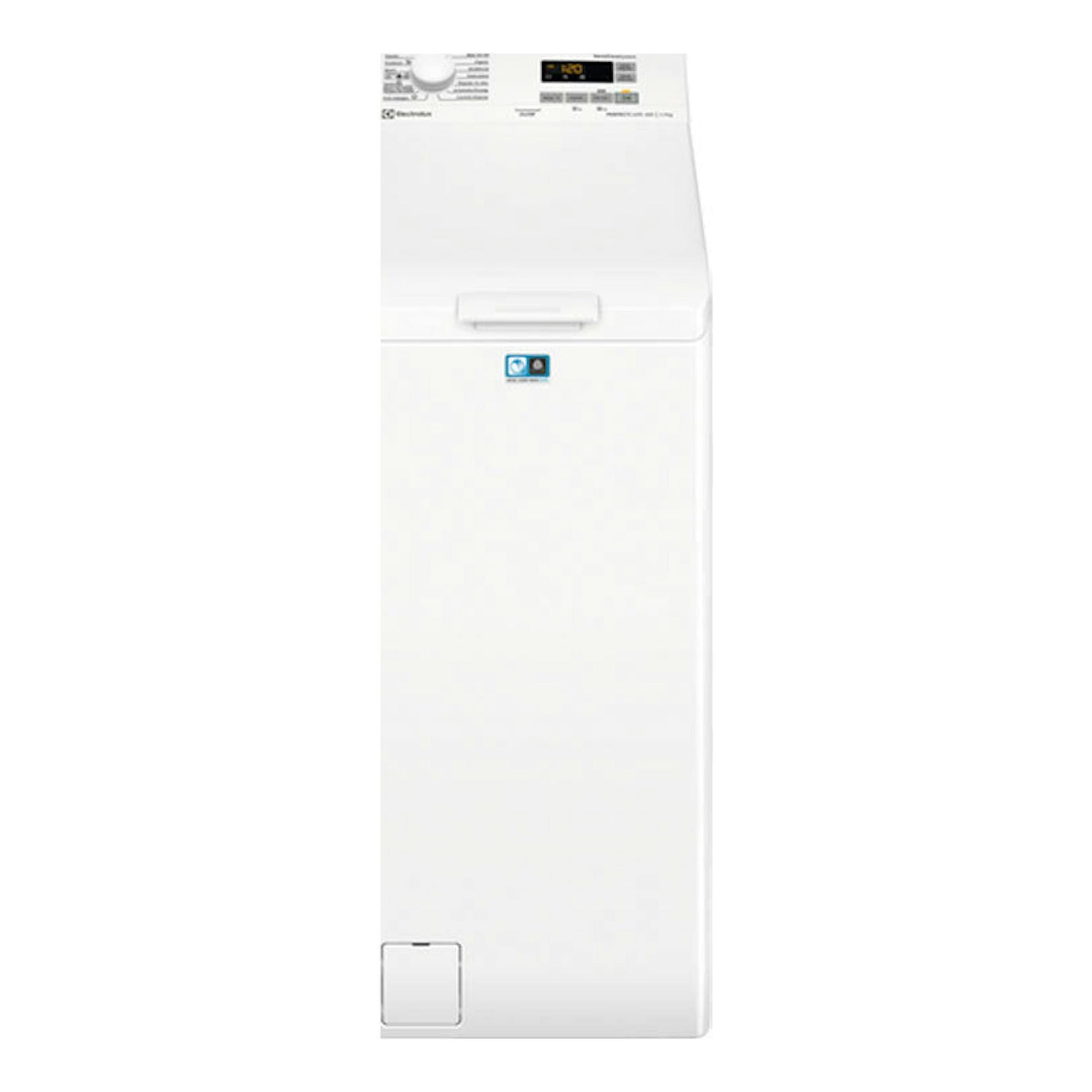 Lavadora Electrolux EN6T5722AF blanca de carga superior, vista frontal.