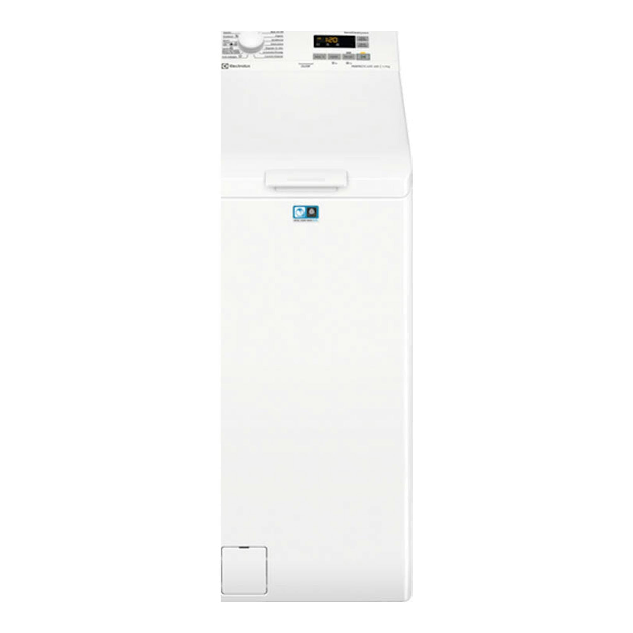 Lavadora Electrolux EN6T5722AF blanca de carga superior, vista frontal.