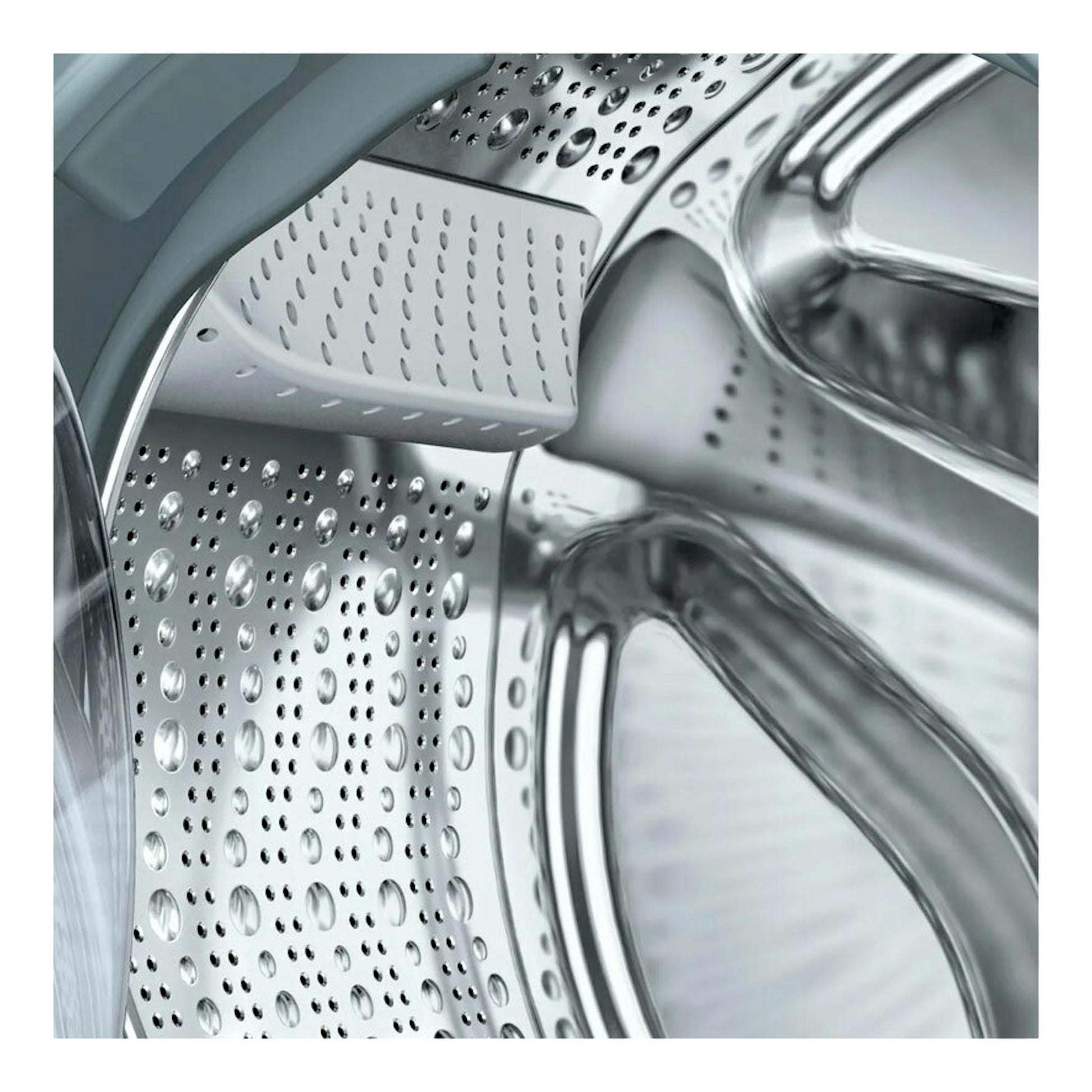 Lavadora integrable Balay 3TI983B, primer plano del tambor de acero inoxidable en vista interior.