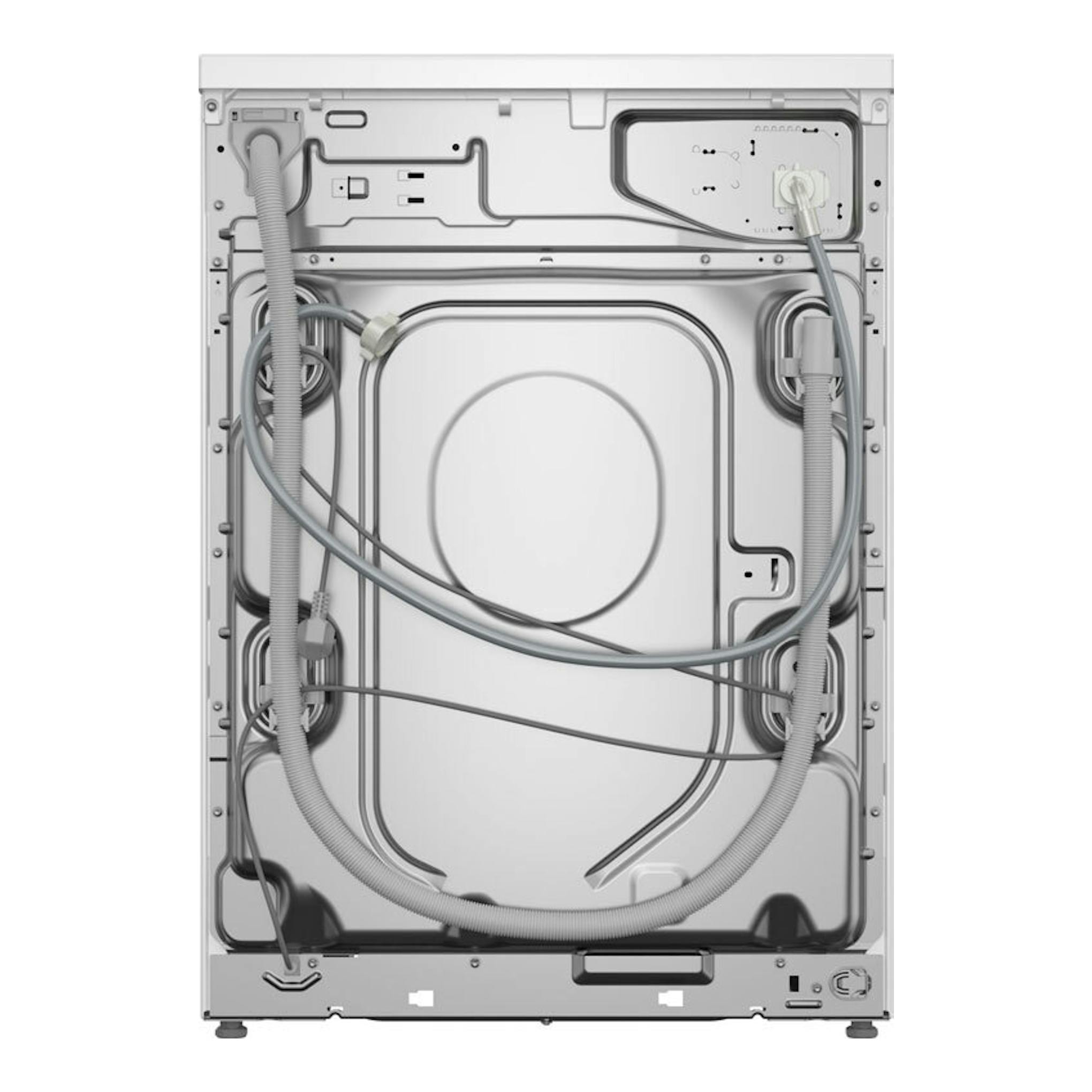Lavadora Siemens WG56G2Z1ES vista trasera, blanca, con mangueras y conexiones.