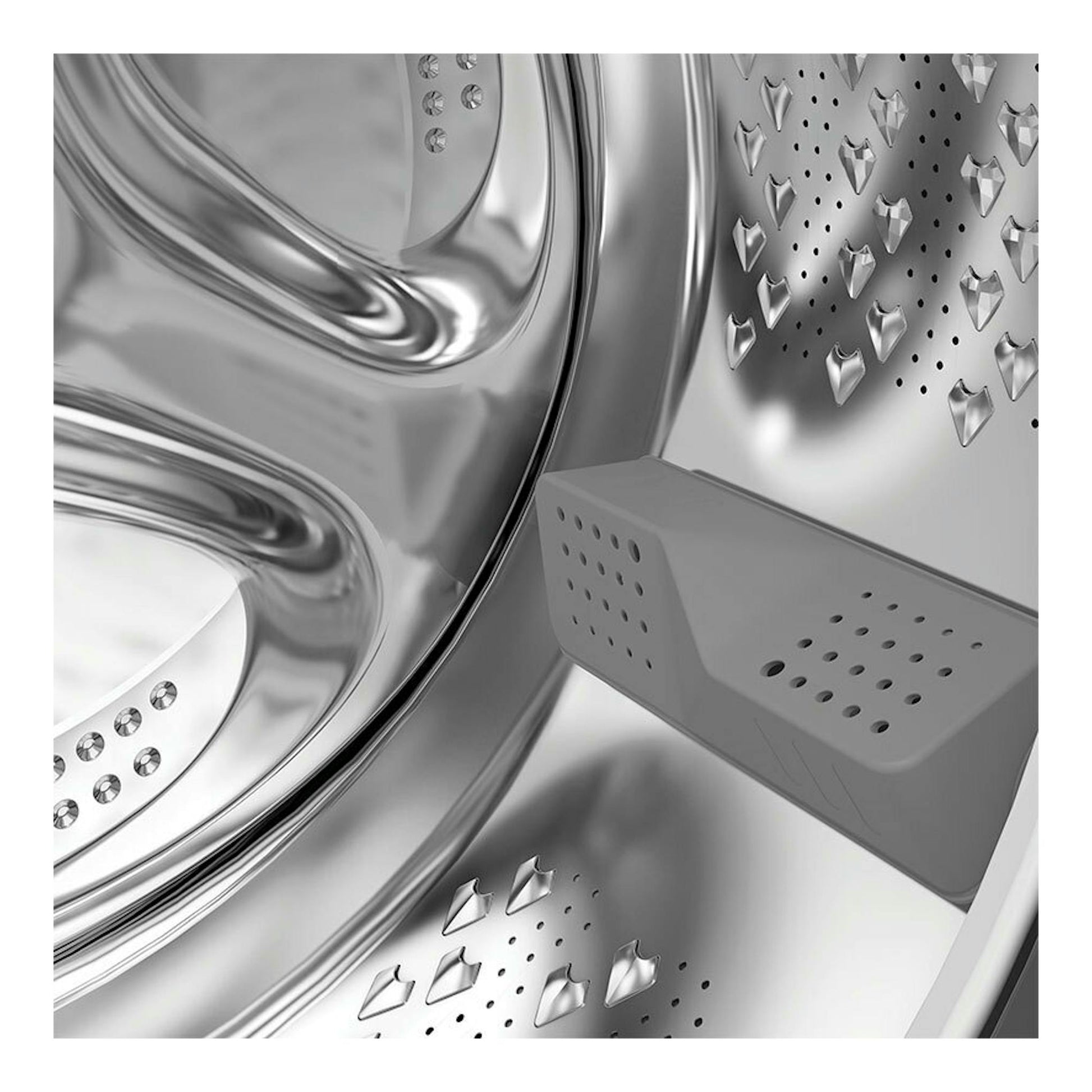 Lavadora Whirlpool WPM911WADSSPT, vista interior del tambor de acero inoxidable y filtro gris.