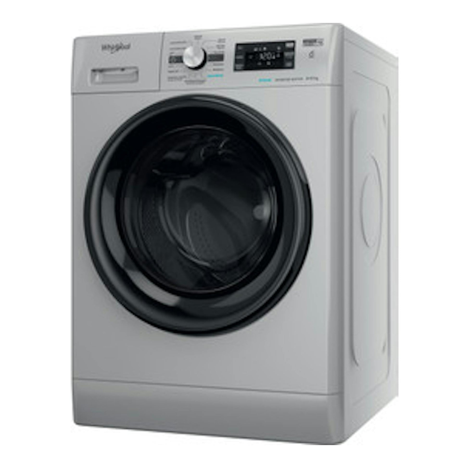 Lavasecadora Whirlpool FFWDB 964489 SBV SPT gris, vista frontal con puerta circular negra.