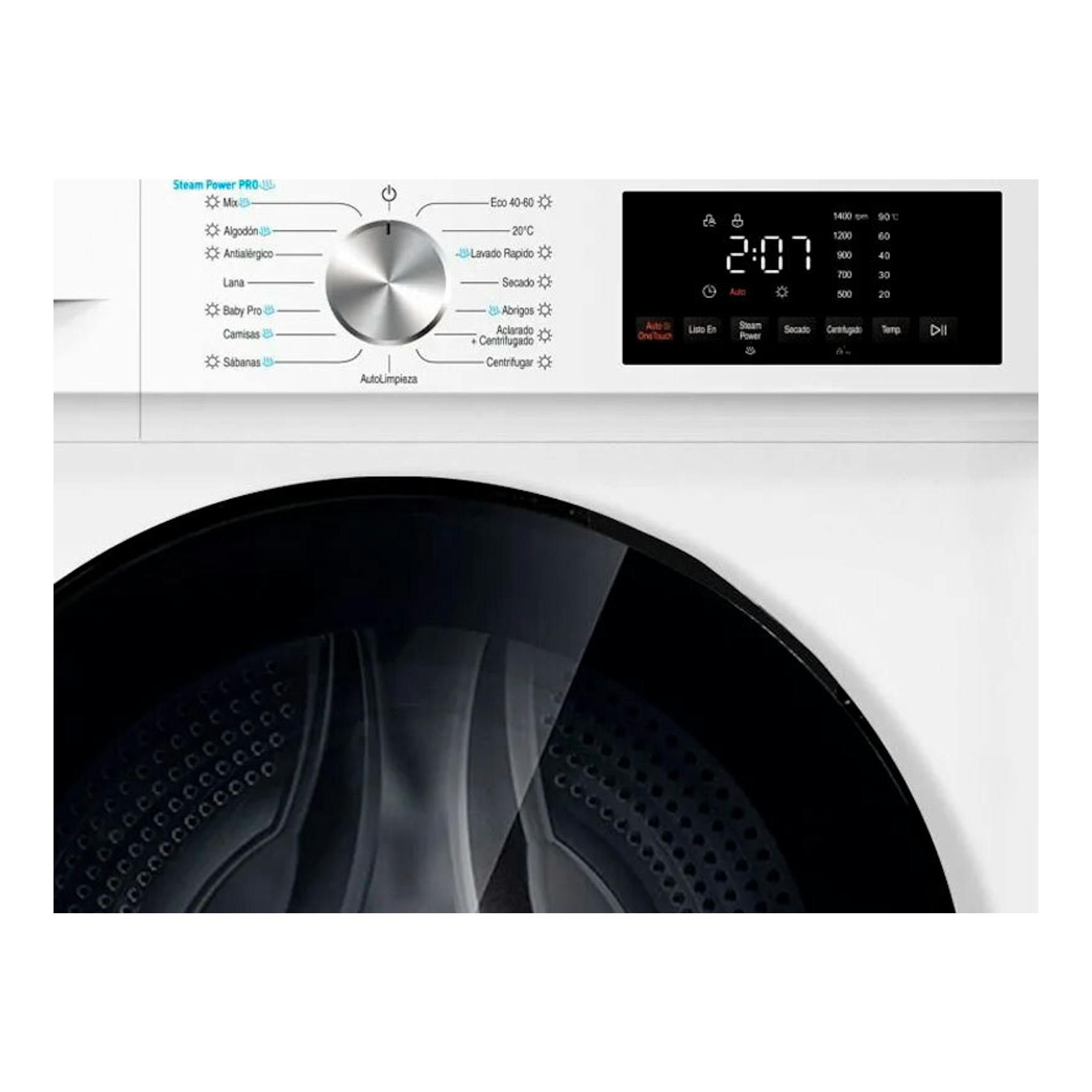 Lavasecadora Fagor 5FS-85614 blanca, con panel frontal, selector central y display digital negro.