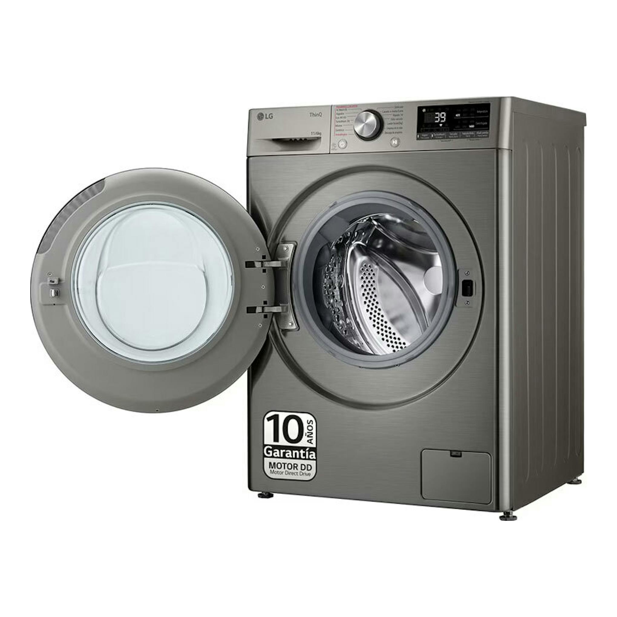 Lavasecadora LG F4DR7011AGS inox, vista frontal con puerta abierta.