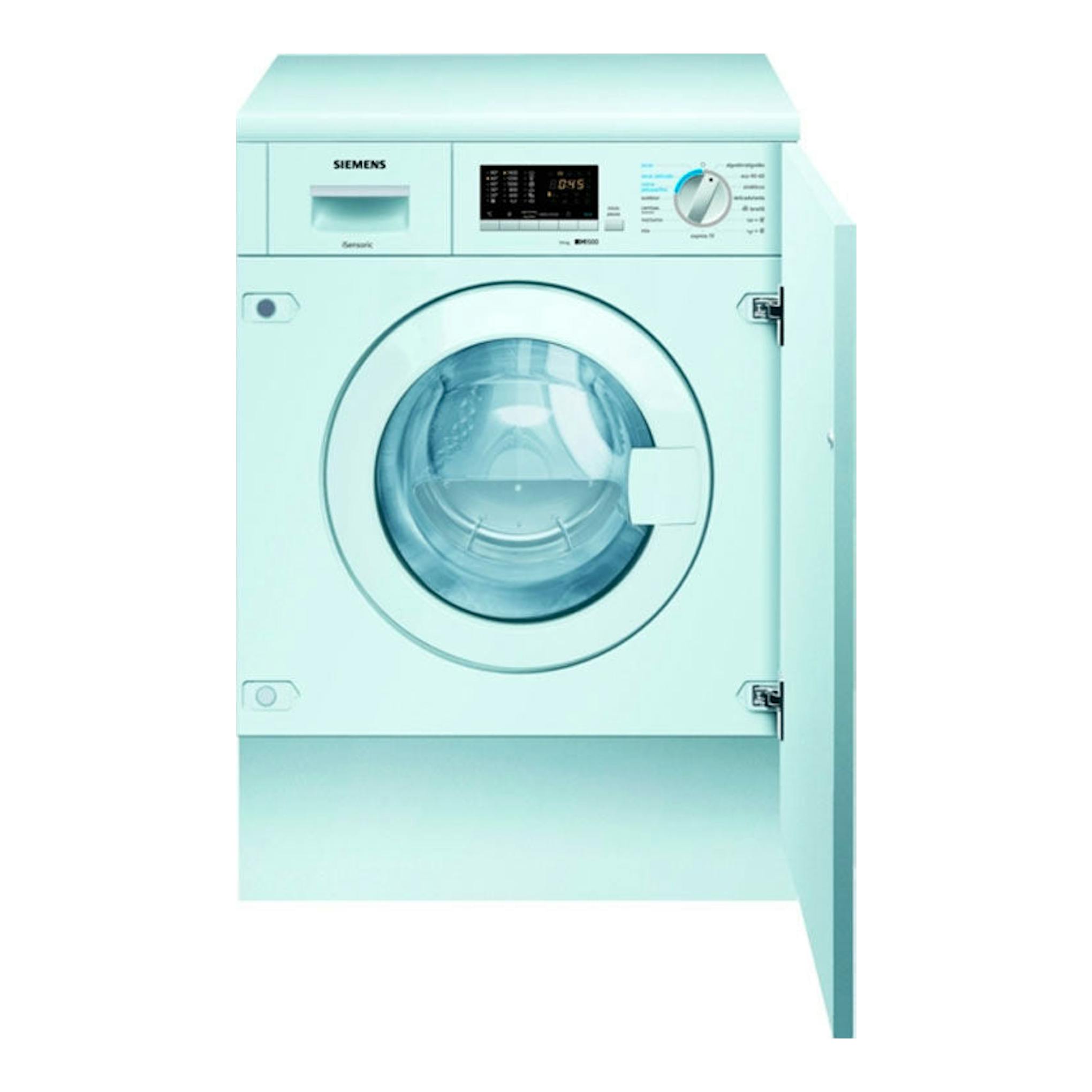 Lavasecadora Siemens WK14D542ES blanca, vista frontal con la puerta abierta.