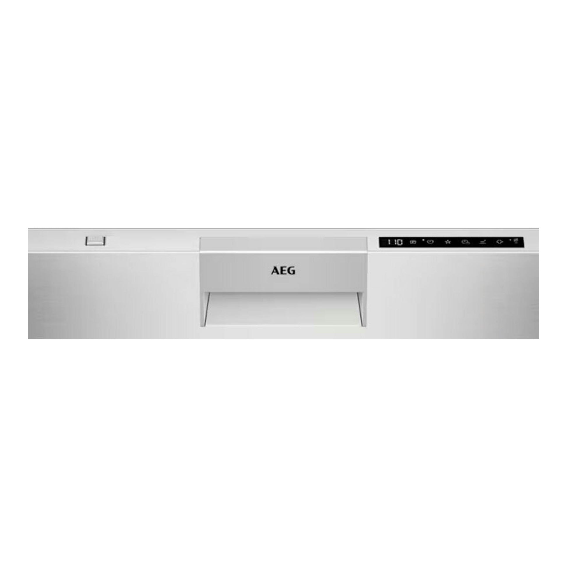 Lavavajillas AEG FFB75717PM de 60 cm, vista frontal, acero inoxidable, panel de control superior.