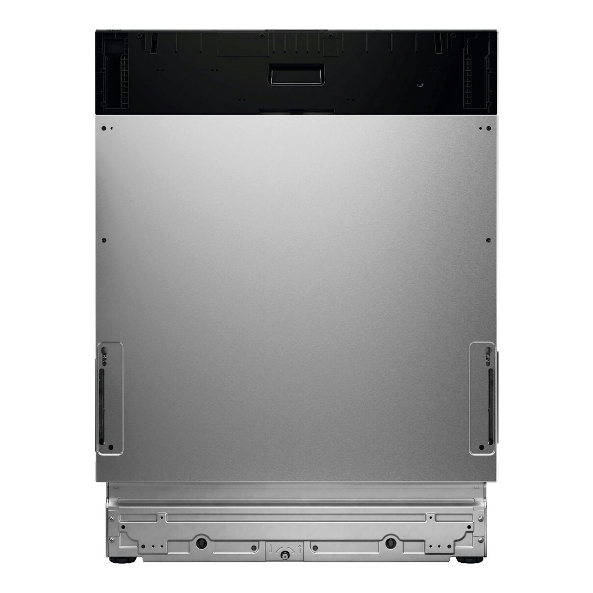 AEG GI8200A2SG lavavajillas integrable, vista trasera, panel metálico plateado y parte superior negra.