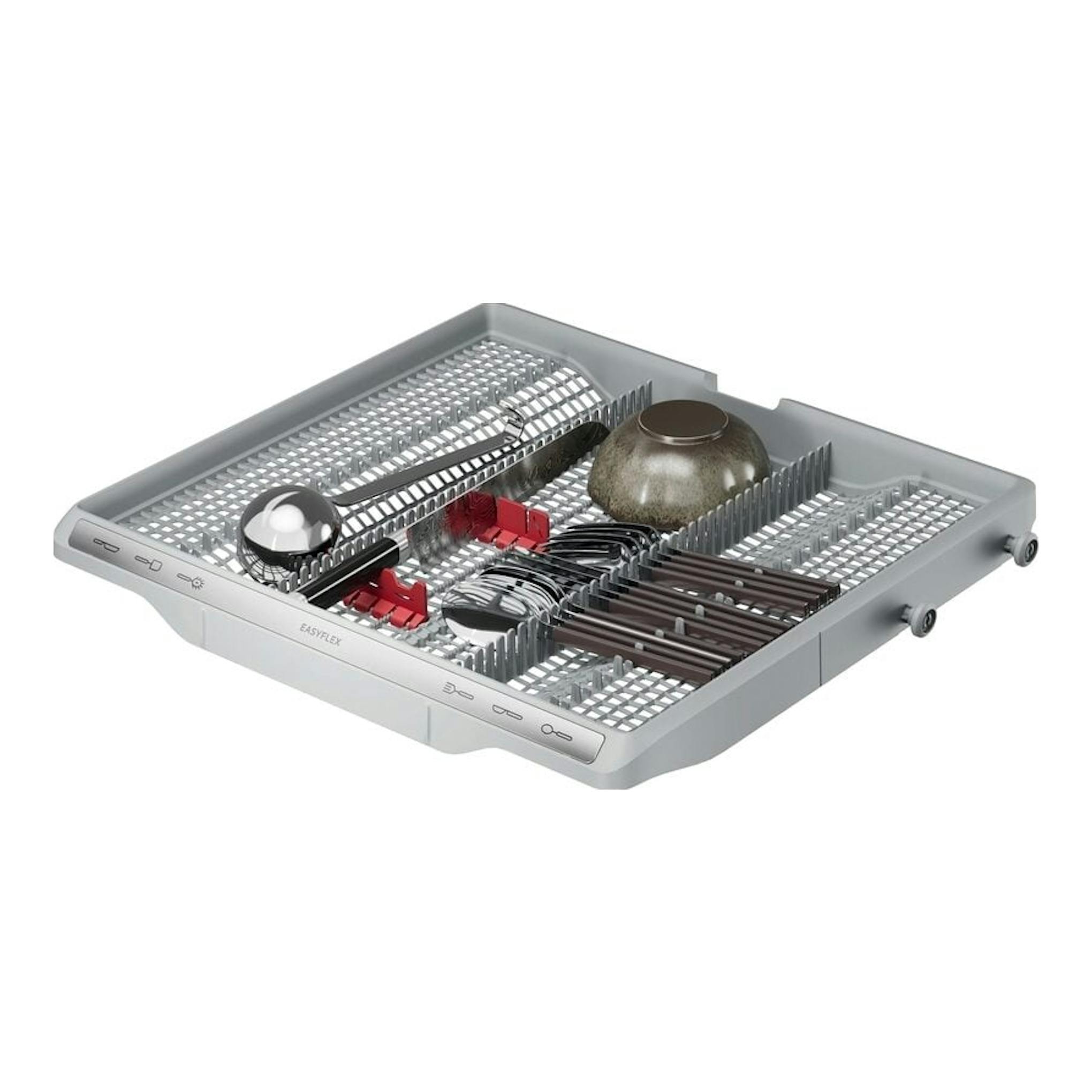 AEG GI8200X5TN: bandeja superior gris para cubiertos y vajilla, vista en perspectiva sobre fondo blanco.