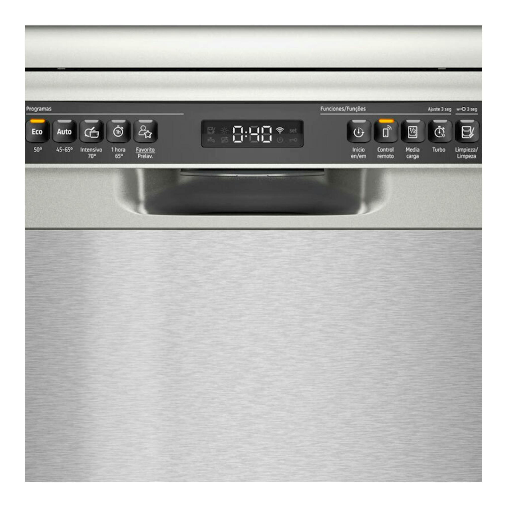 Lavavajillas Balay 3VS5011IA en inox, vista frontal con panel de control y pantalla digital.
