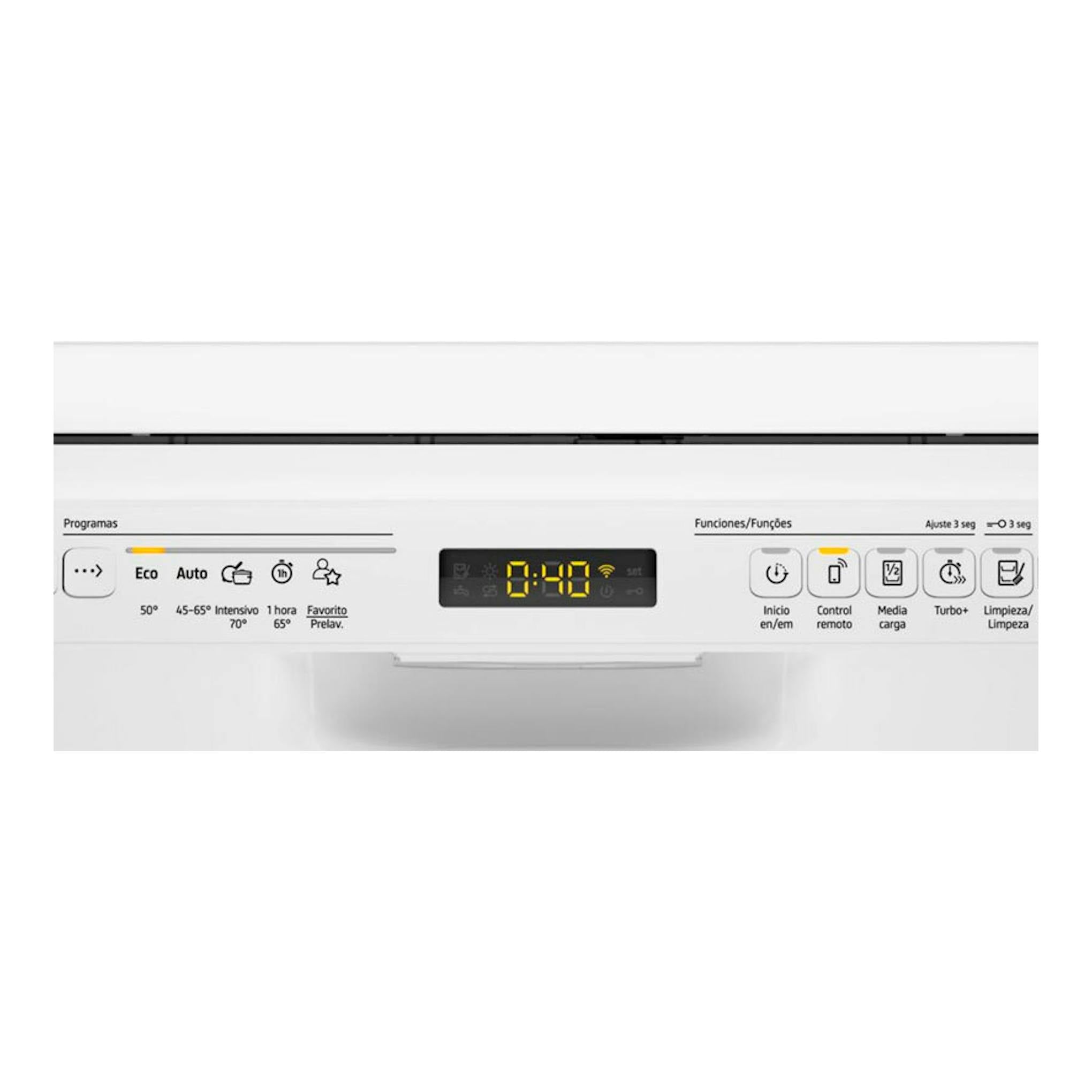 Lavavajillas Balay 3VS5332BP blanco, vista frontal con panel superior, display digital y botones.