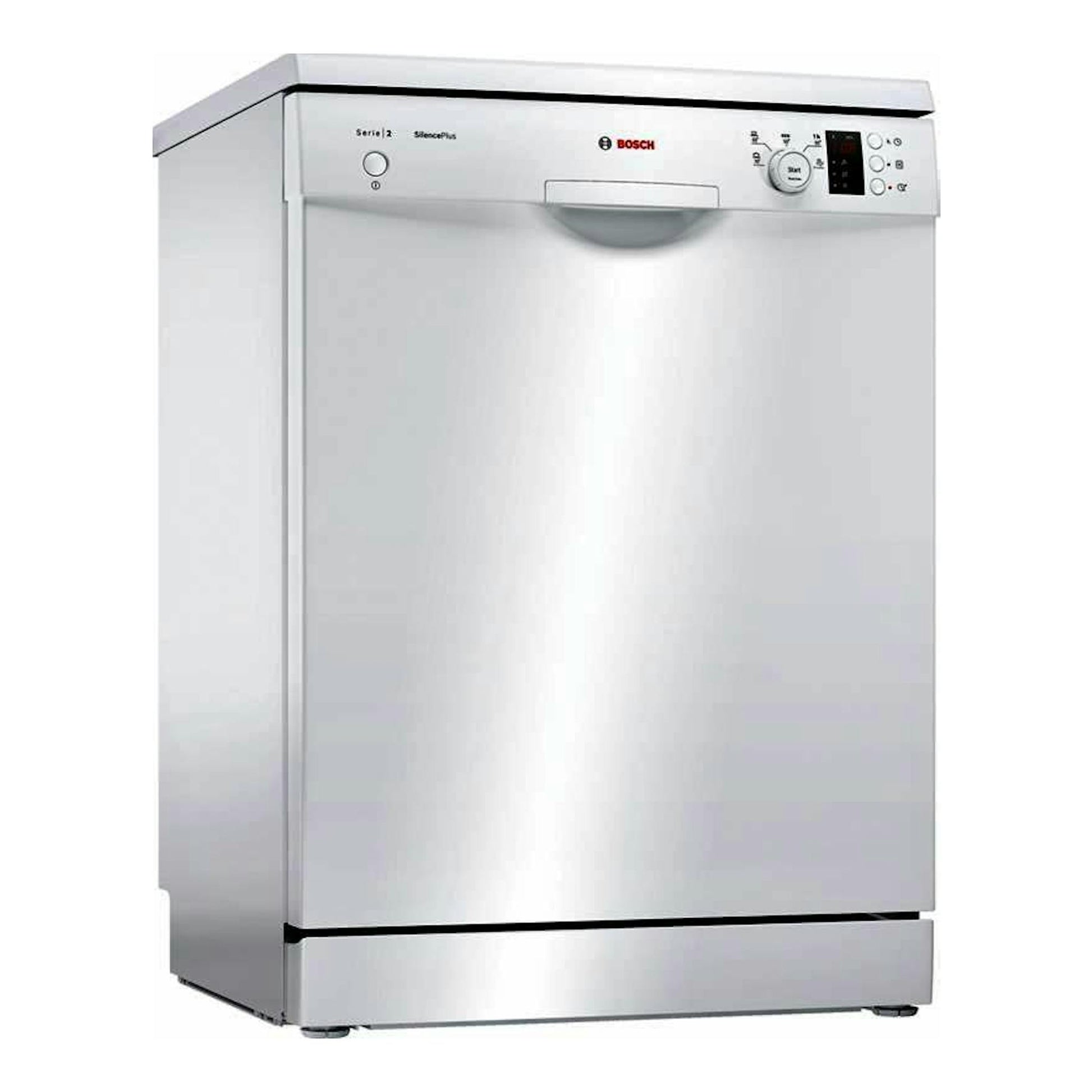 Lavavajillas Bosch SMS25AW05E de 60 cm, frontal en acero inoxidable, con panel de controles superior.