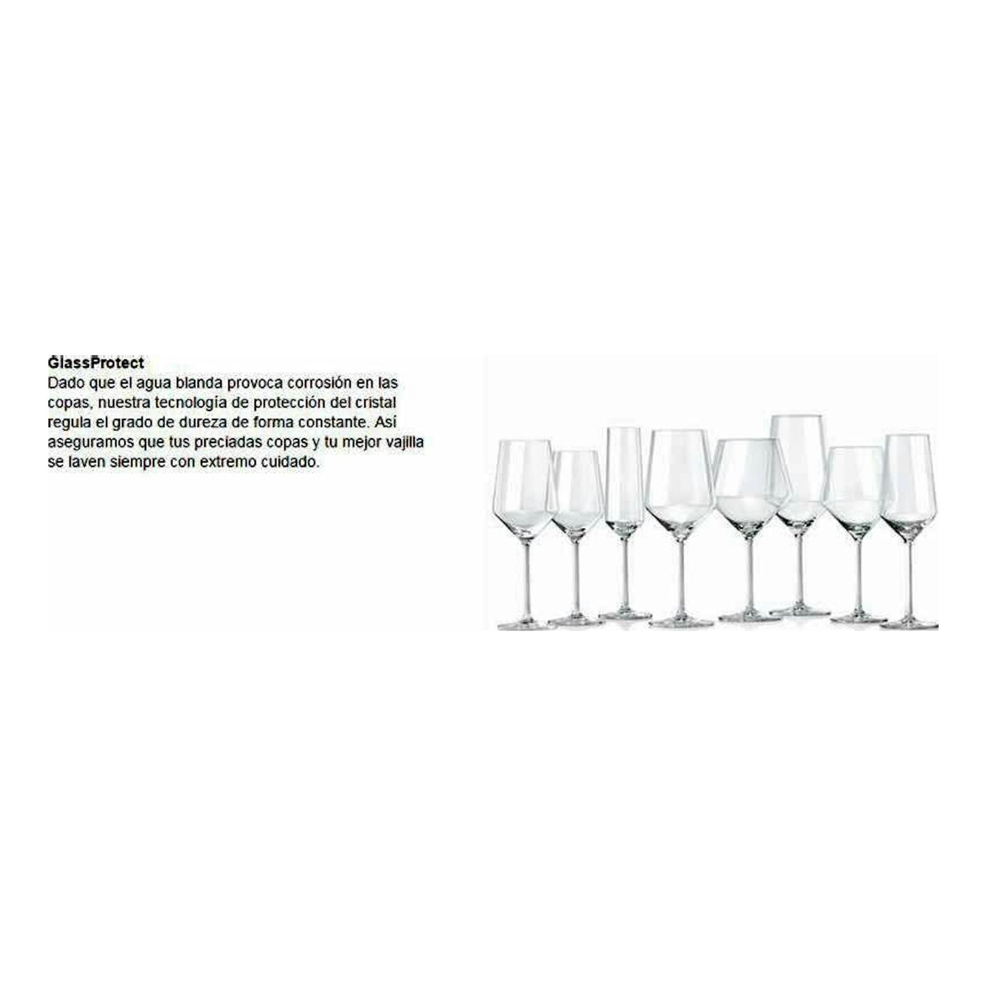 Bosch SMS25AW05E, fondo blanco con texto GlassProtect y varias copas de vino transparentes alineadas.