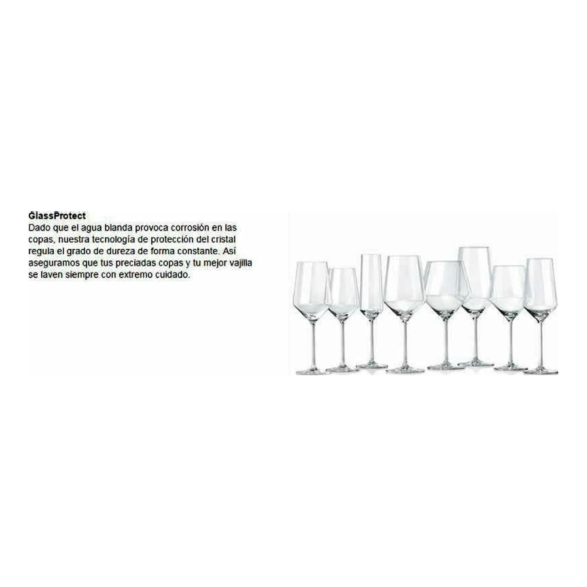 Bosch SMS25AW05E, fondo blanco con texto GlassProtect y varias copas de vino transparentes alineadas.