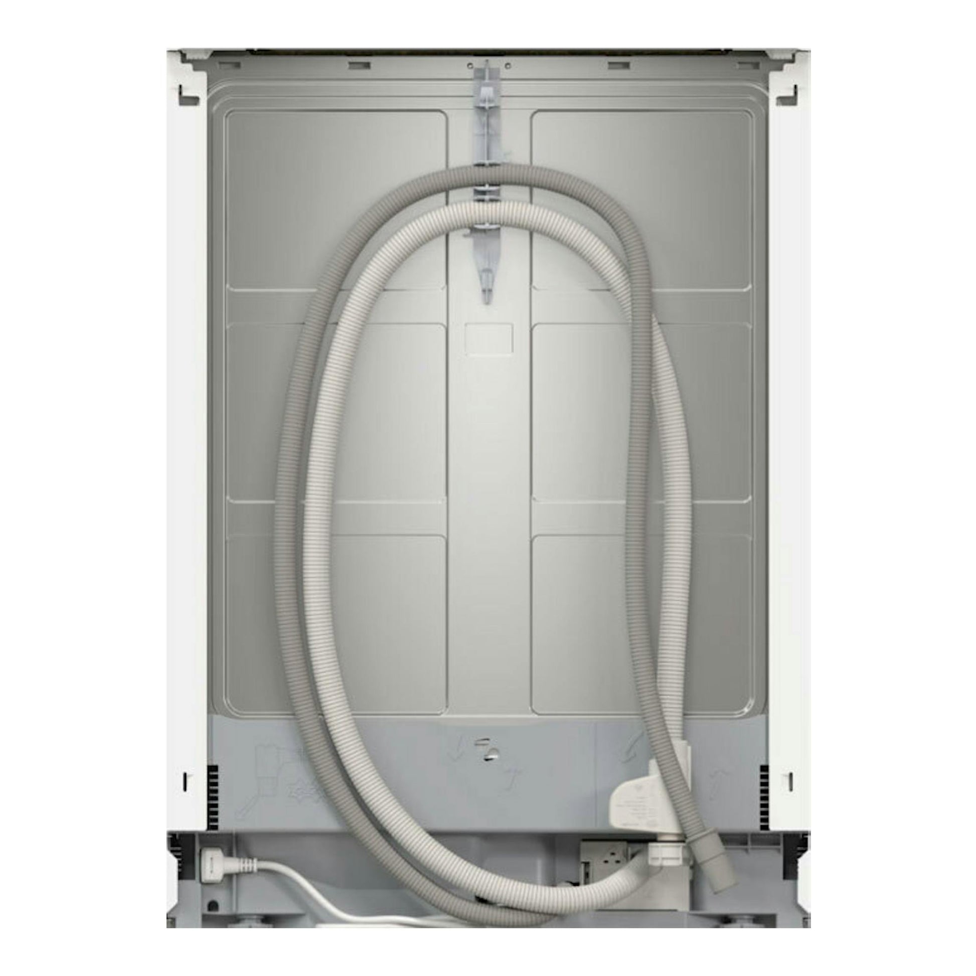 Lavavajillas Bosch SMS2HMW04E blanco, vista trasera con mangueras y panel posterior.