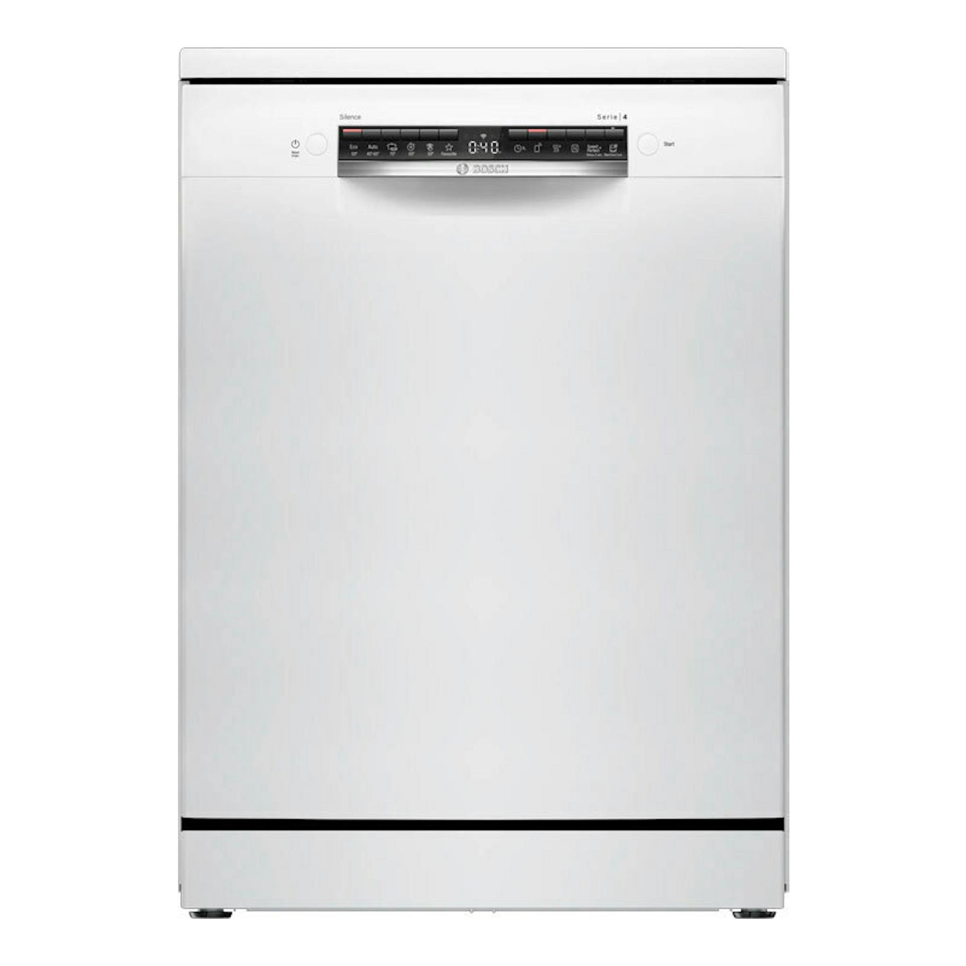 Lavavajillas Bosch SMS4HKW07E blanco, vista frontal, con panel de control superior.