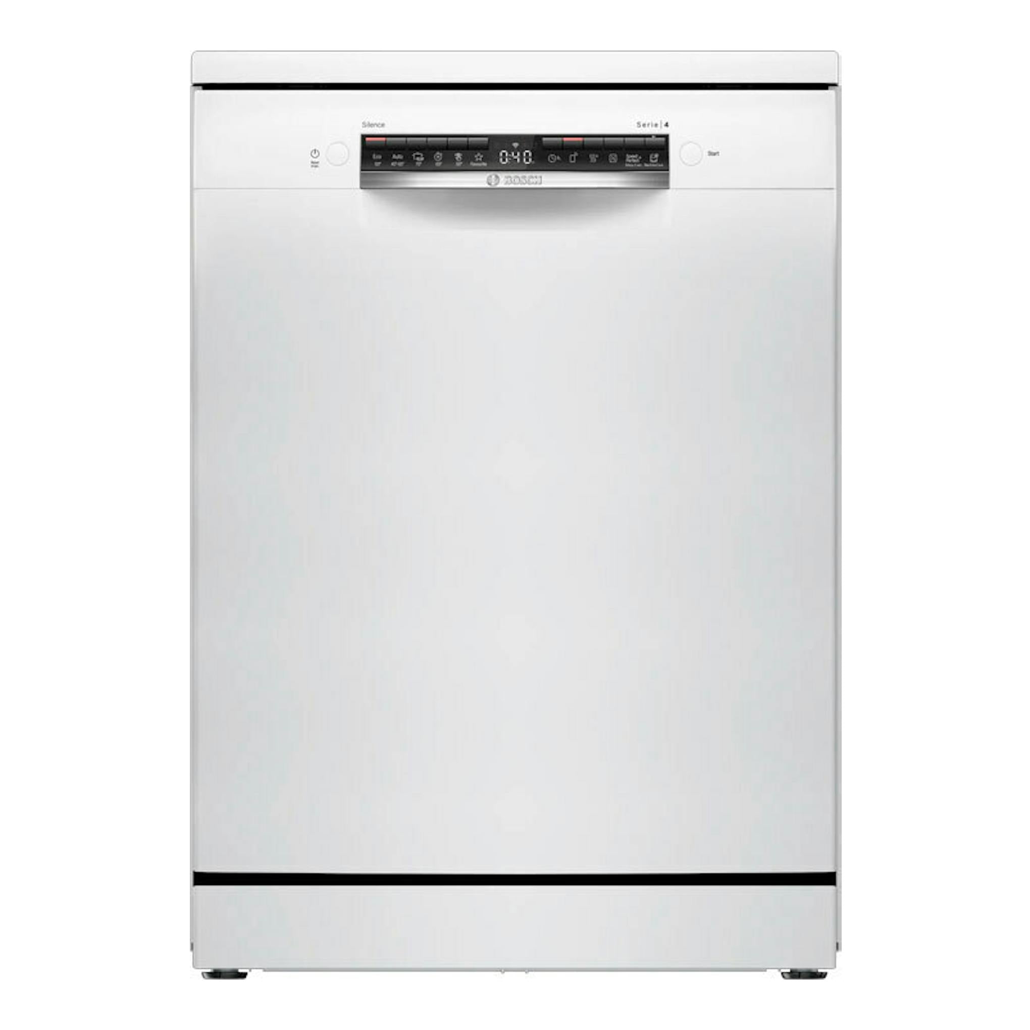 Lavavajillas Bosch SMS4HKW07E blanco, vista frontal, con panel de control superior.